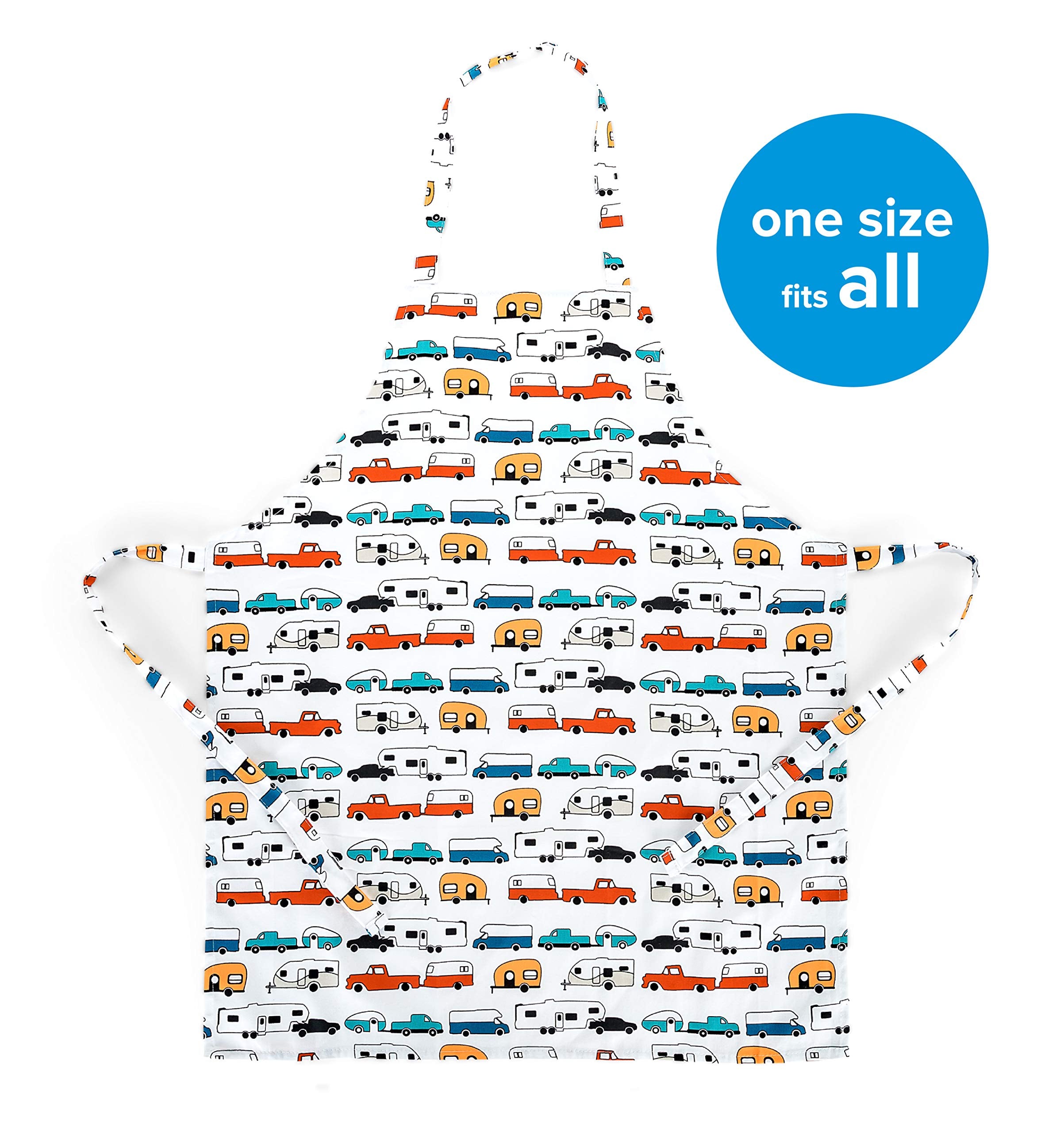 Adjustable Apron-Multi Color Retro RV Pattern, Camco Life is Better at The Campsite for Baking Cooking and Grilling (53257)