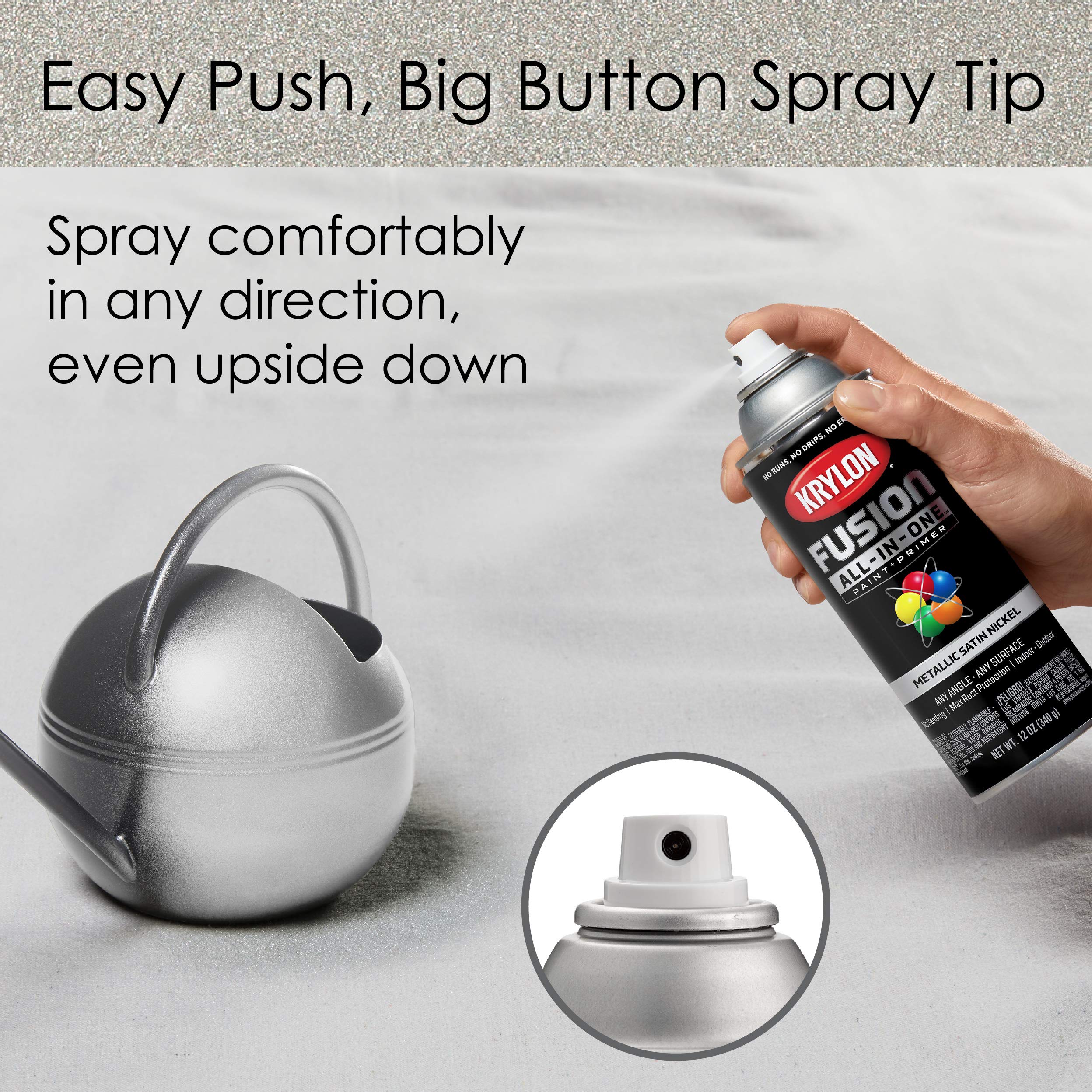 Krylon All-In-One Adhesive Spray Paint for Indoor/Outdoor Use, 12 oz, Satin Nickel