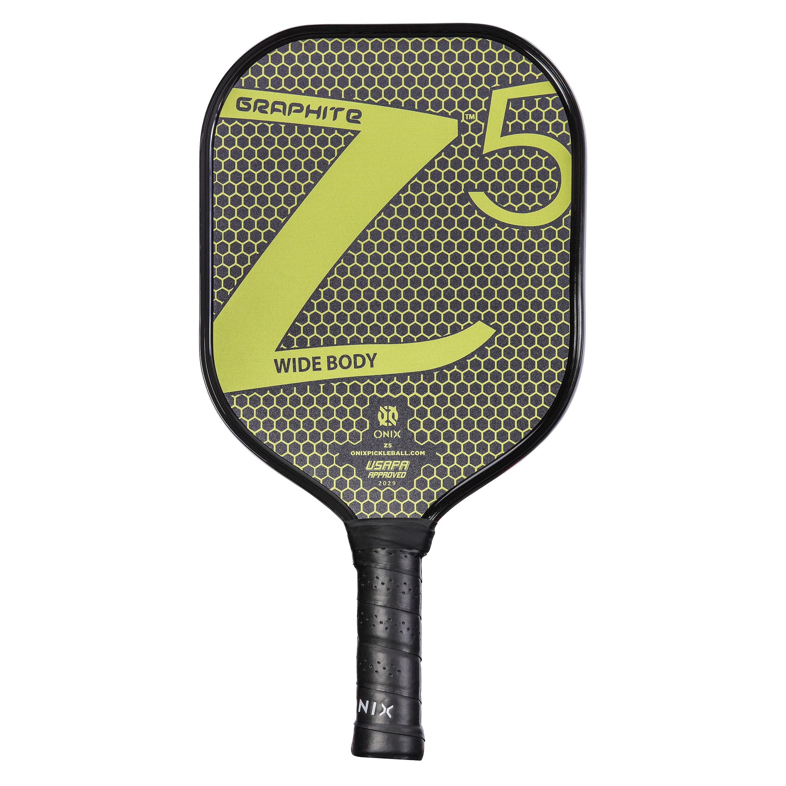 Graphite ONIX Z5 Pickleball Paddle (Graphite Carbon Fiber Face with Rough Texture Surface, Cushion Comfort Grip and Nomex Honeycomb Core for Touch, Control, and Power),Yellow