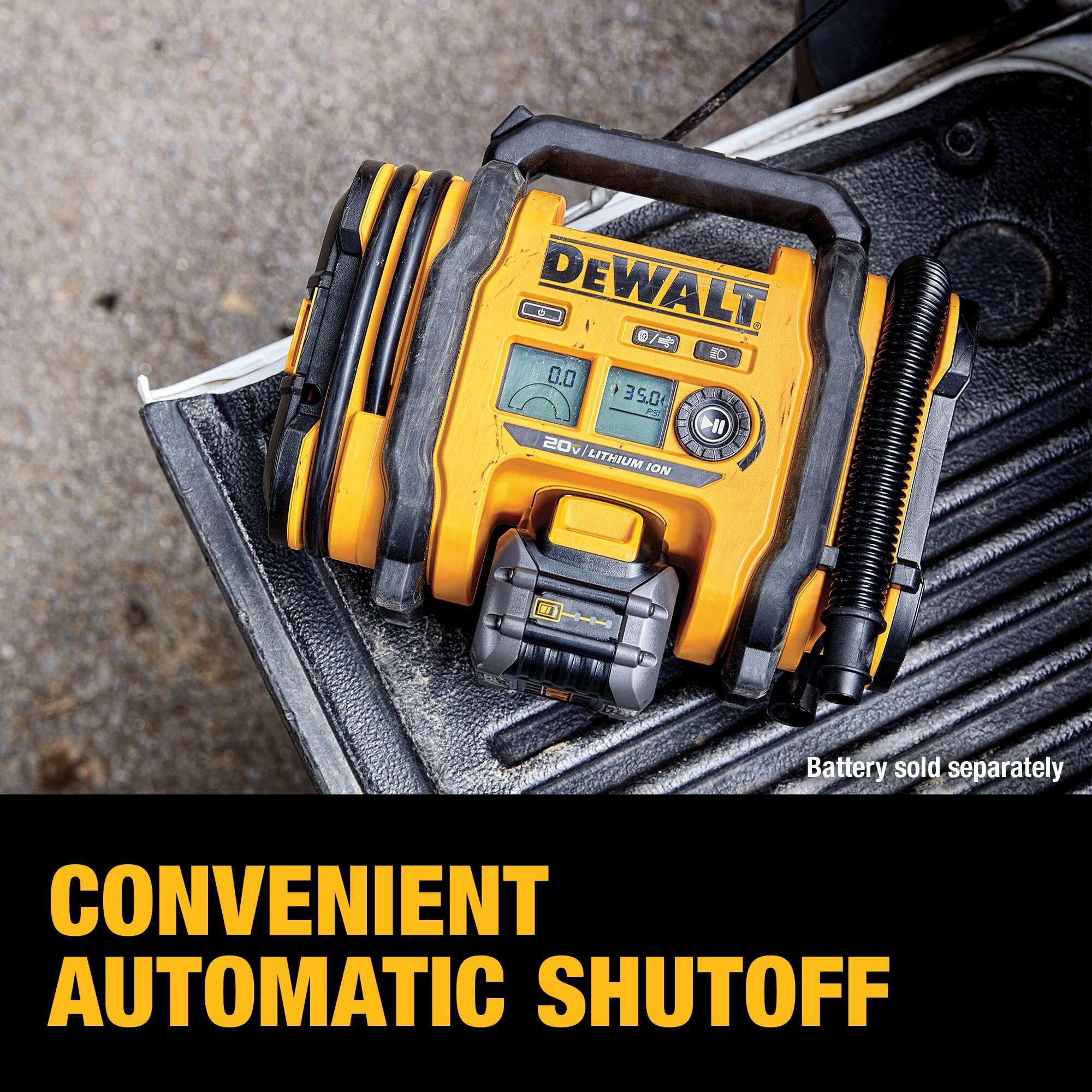 DEWALT Portable Tire Inflator Air Compressor 20V MAX, Car Pump with Automatic Shut Off, LED Light, Tool Only (DCC020IB)
