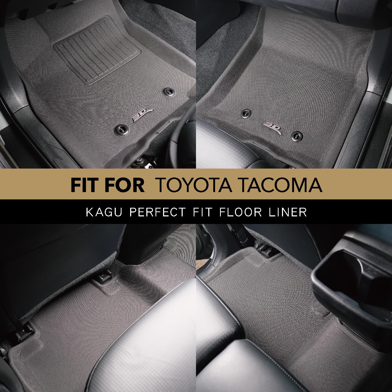 MAXpider 3D Custom Fit Kagu Floor Mat (Black) Compatible with Toyota Tacoma Double Cab 2018-2023 - R1 R2