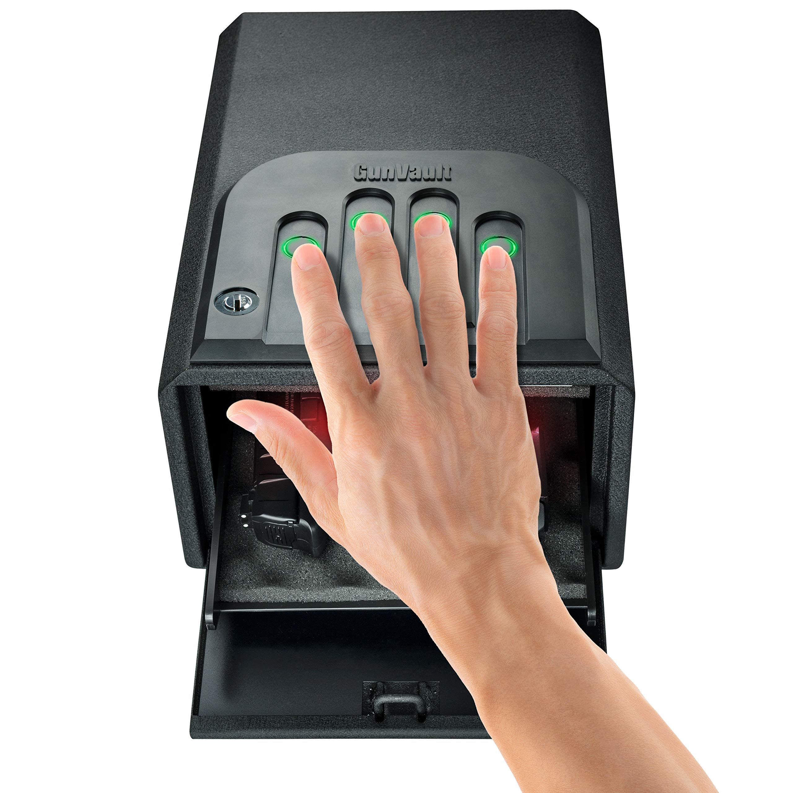 MiniVault GunVault - Quick Access Automatic Slide-Out Handgun Safe with Patented No-Eyes® Keypad (1 Pistol Capacity)