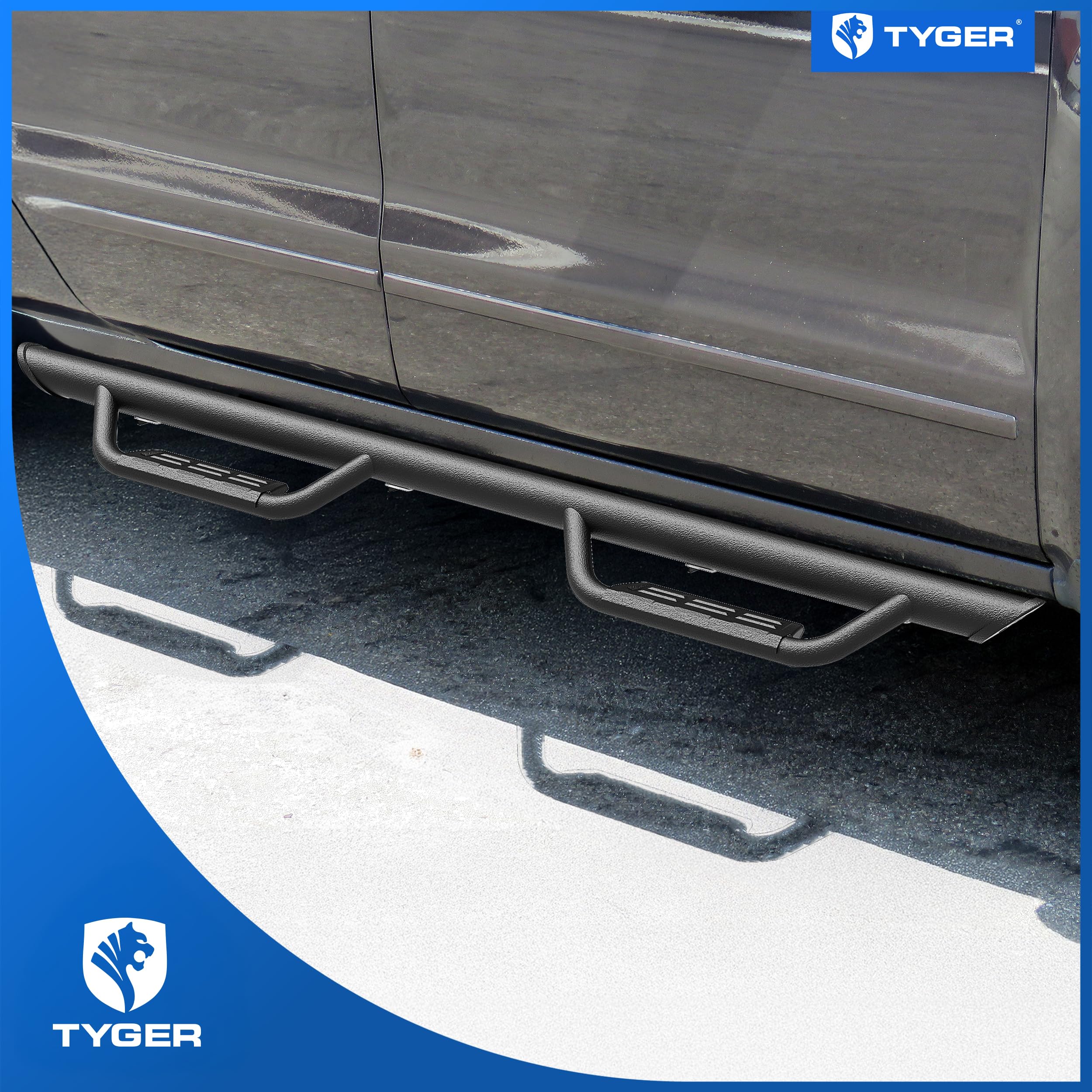 Tyger Auto Running Boards Tyger Access Compatible with 2019-2026 Chevy Silverado GMC Sierra 1500; 2020-2026 2500 3500HD (Not Fit 19 LD) | Double Cab | TG-AS2C24036 | Textured Black Drop Step Rail