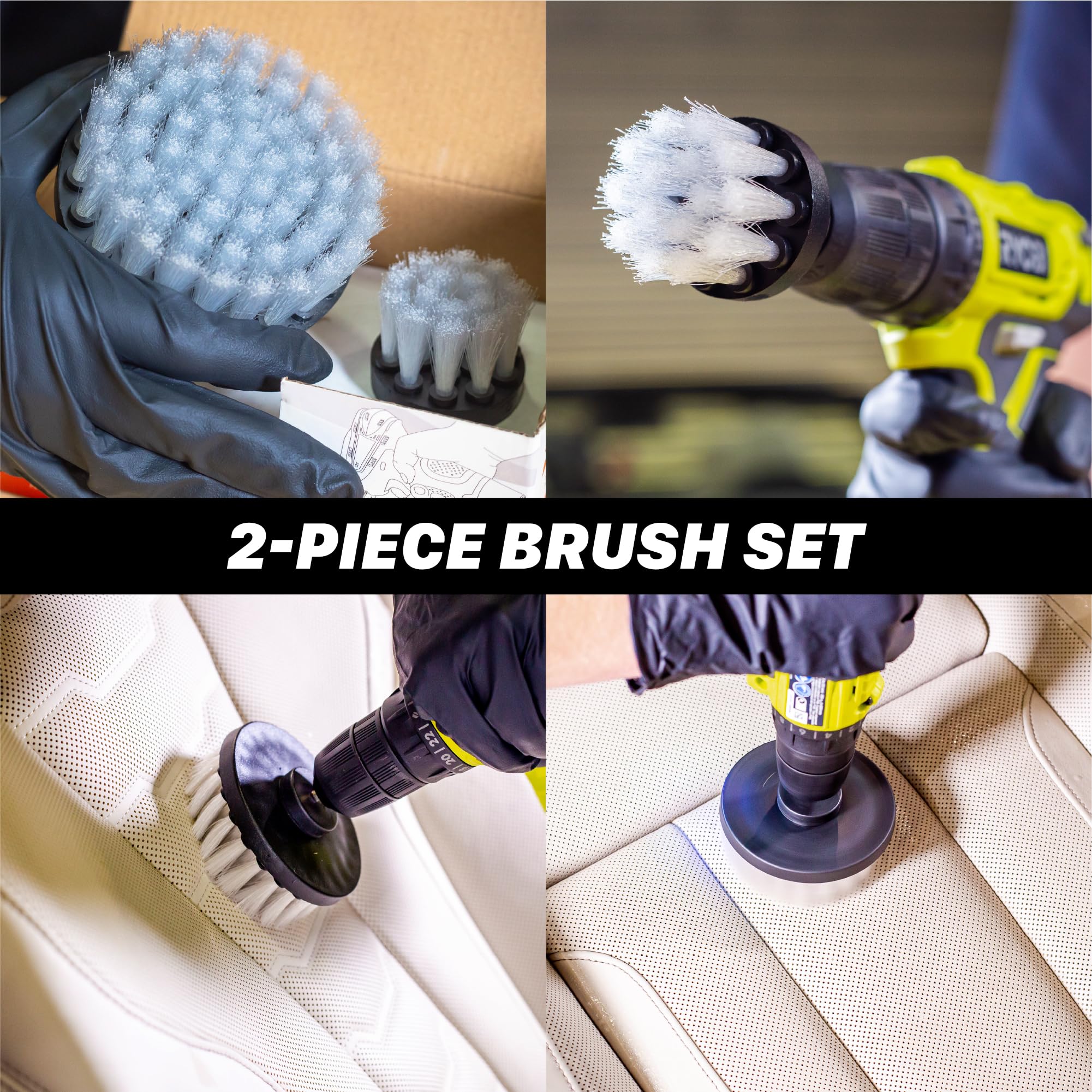 Maxshine Universal 2-Piece 2" & 4" Soft Leather Drill Brush Attachment Set – Professional Detailing for Leather, Fabric, Delicate Carpets & Convertible Tops – Gentle Cleaning Tool