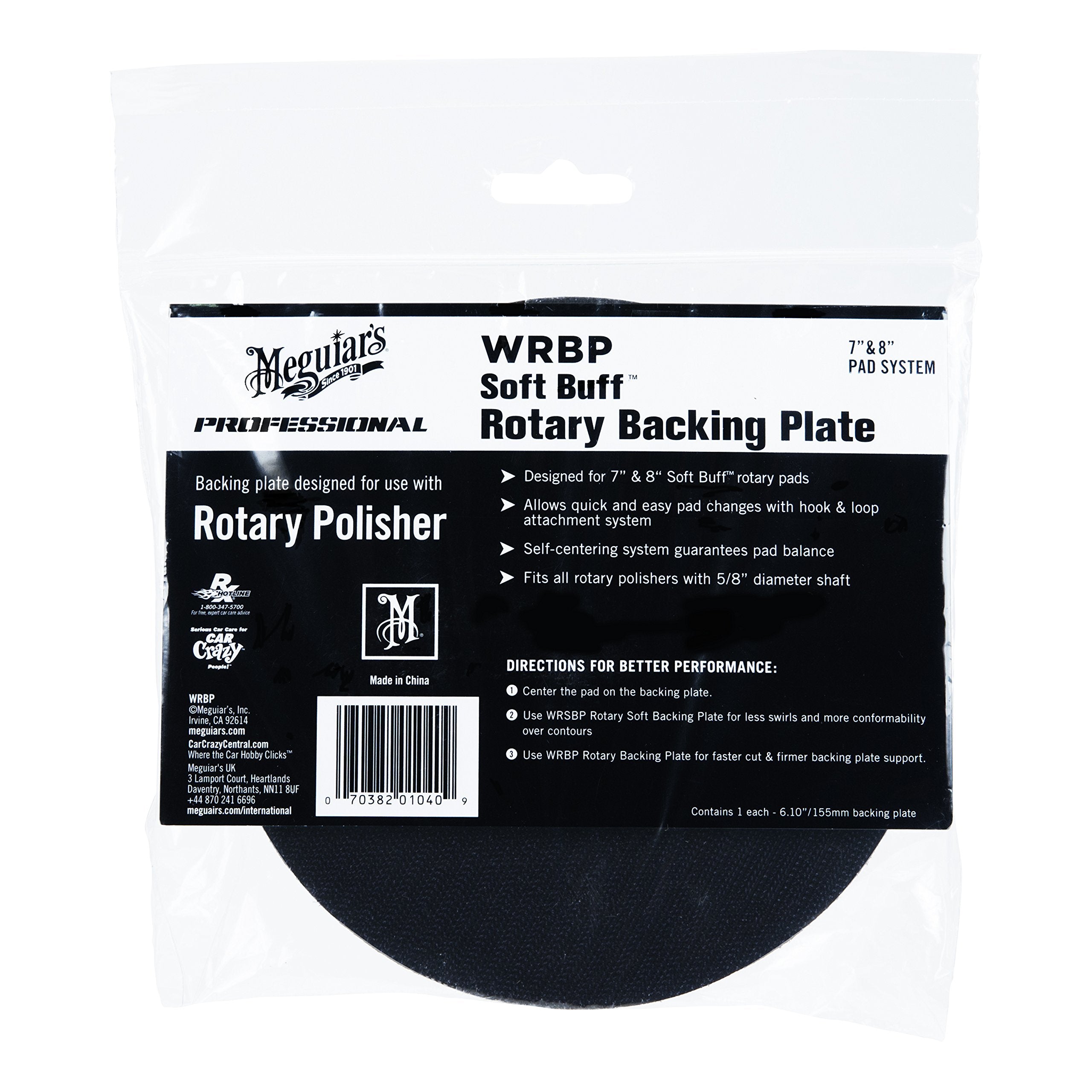 Meguiar's Soft Buff Professional Rotary Backing - Backing Plate for 7"- 8" Rotary Pads, Accepts a 5/8" Diameter Shaft, Hook and Loop for Machine Polishing, 1 Backing Plate