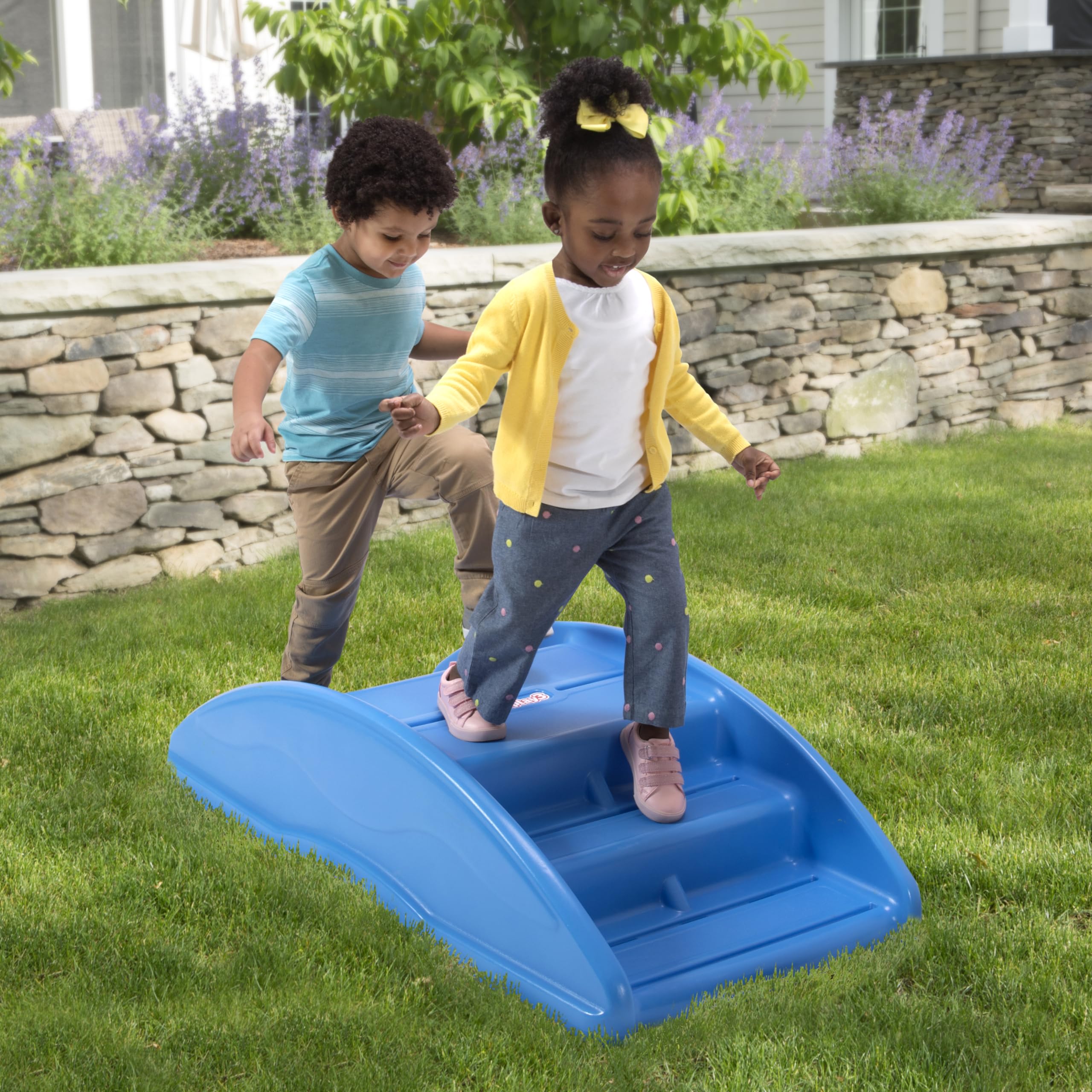 Simplay3 Rock and Roll Two Sided Teeter Totter Seesaw and Climbing Bridge, Fits up to Four Kids and Children for Rocking and Climbing - Indoor/Outdoor, Made in USA (Blue)