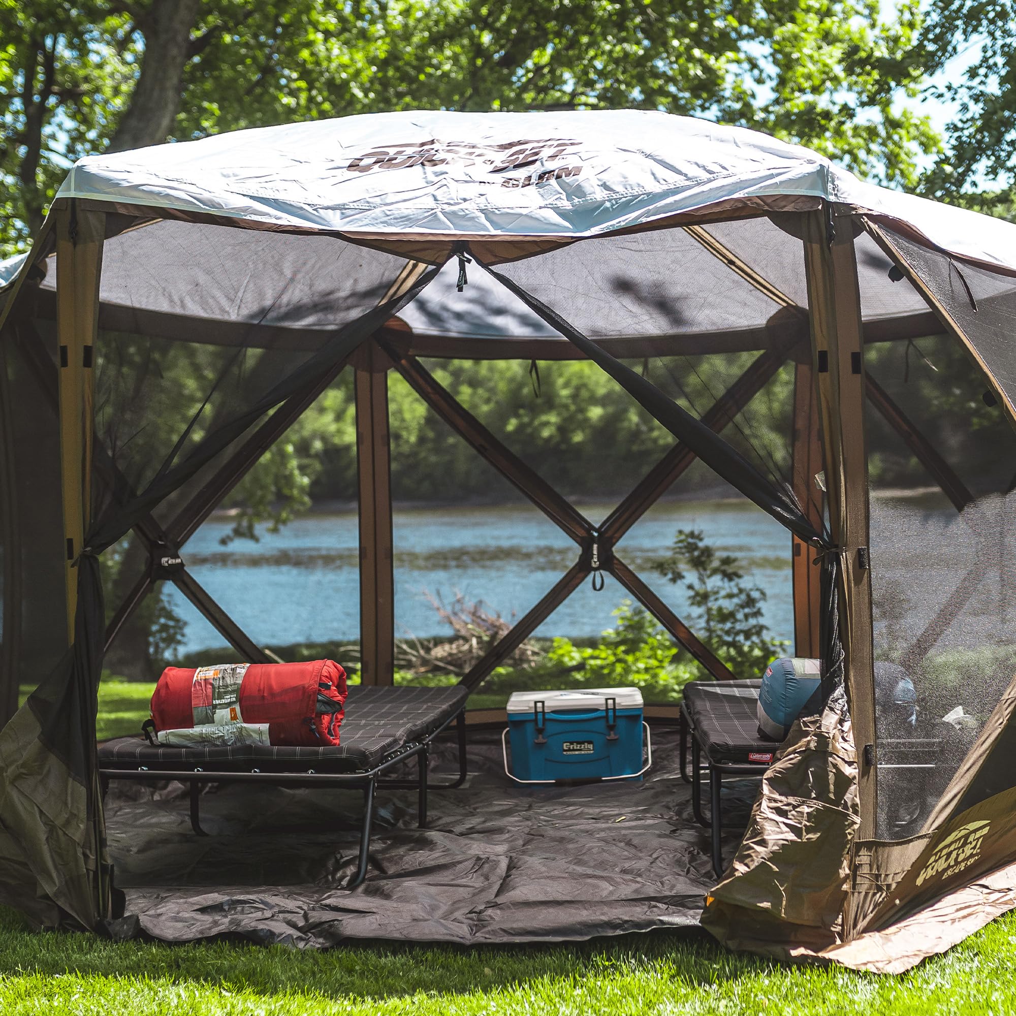 CLAM Camping Tent Quick-Set Footprint Mat, 150" x 150" Pavilion Ground Tarp and Waterproof Outdoor Flooring for Screen Tents and Canopies