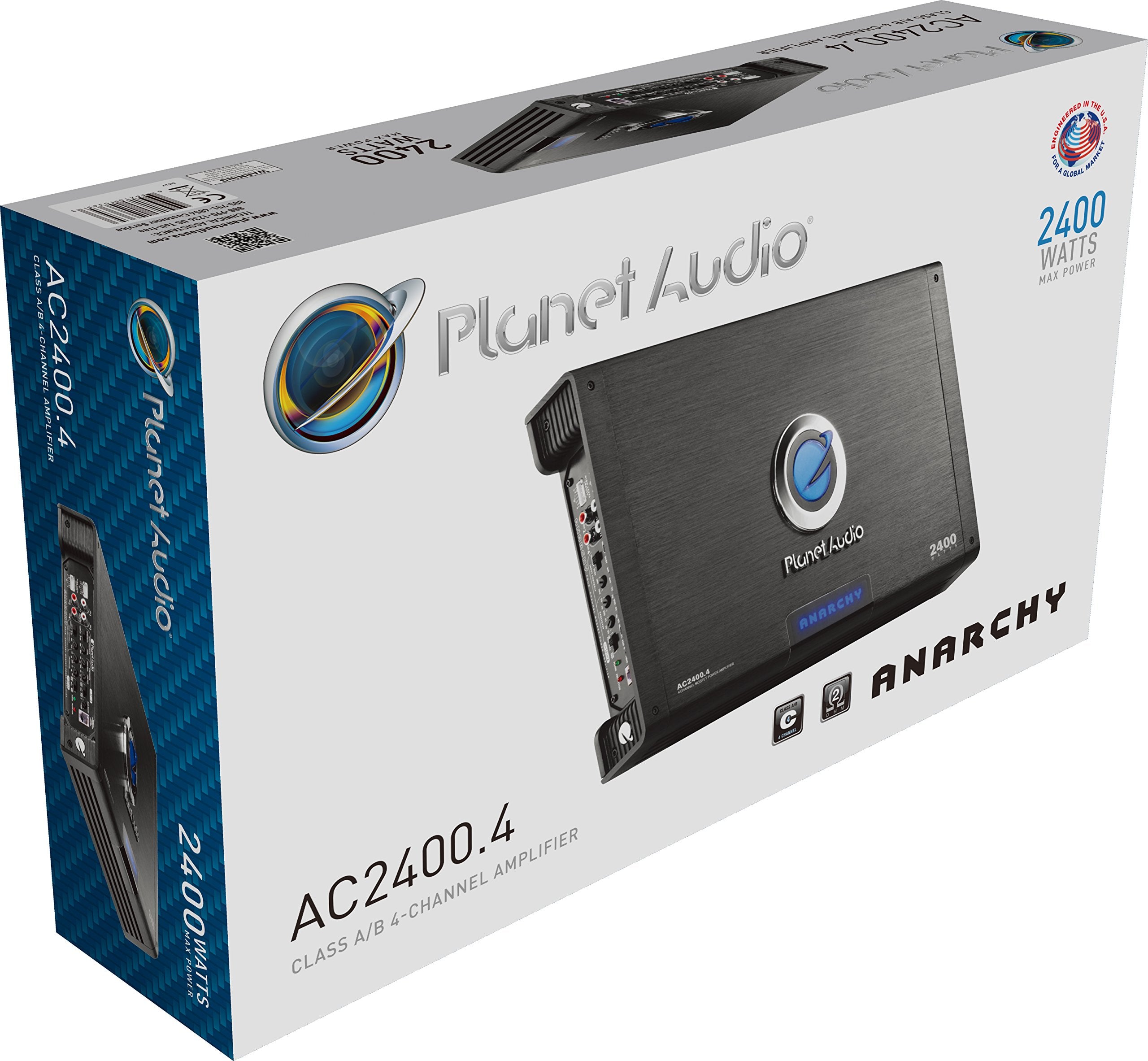 Planet Audio 4 Channel AC2400.4 Car Amplifier - 2400 High Output, 2 Ohm, High/Low Level Inputs, High/Low Pass Crossover, Hook Up to Subwoofer for Bass