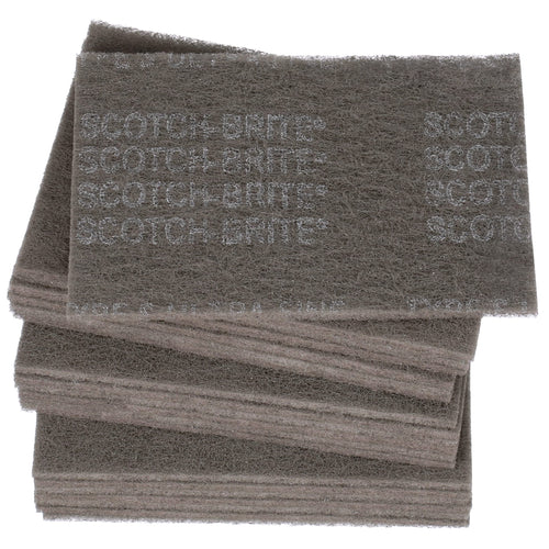 3M Ultra Fine Grade Scotch-Brite Hand Pad 07448, Case of 20, 6 in x 9 in Hand Pads, Nonwoven Silicon Carbide, Surface Preparation, Scuffing, and Cleaning, Gray (Pack of 20)