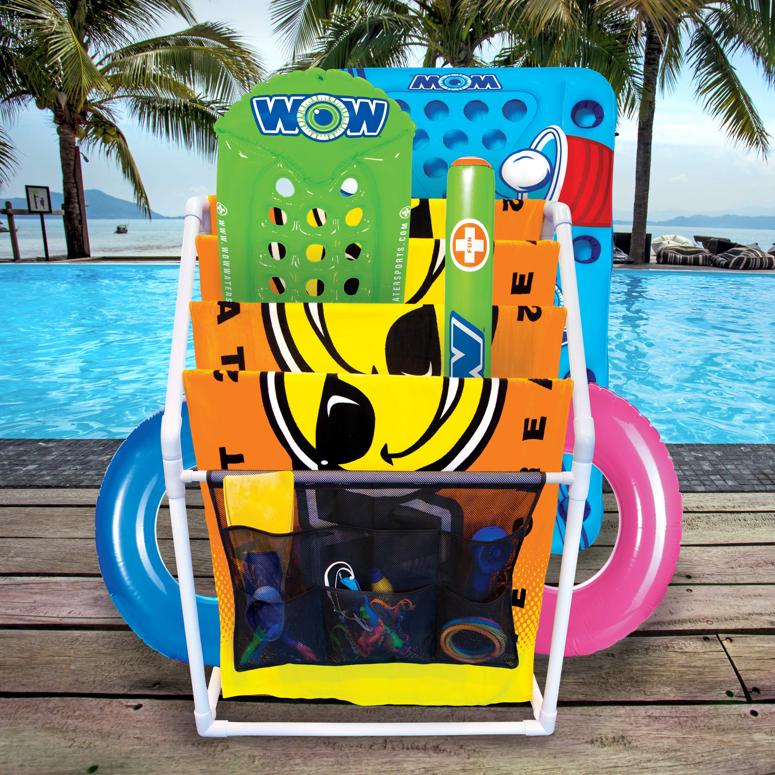 Collapsible Towel Rack - WOW Sports Standing Rack For Beach Towels - Perfect Pool Accessory