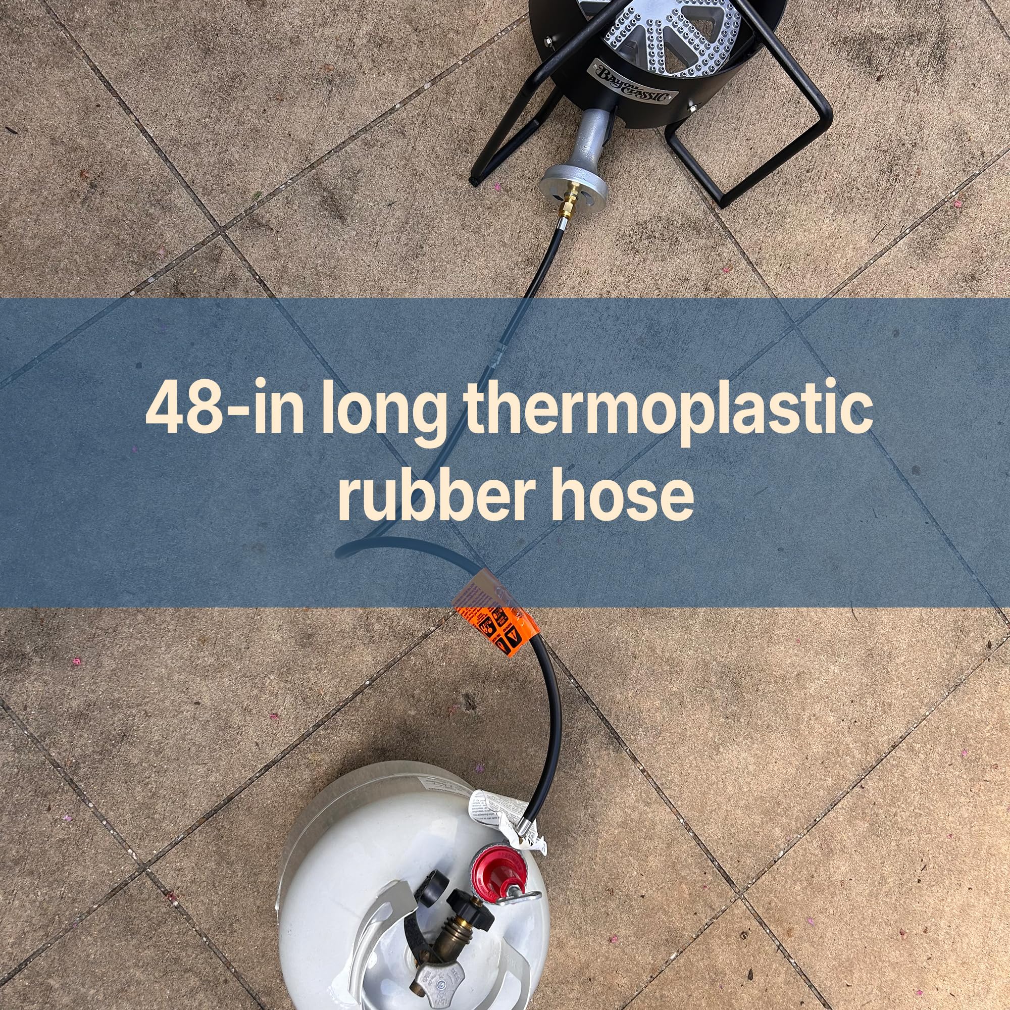 5HPR-40 Bayou Classic 0-40-psi Adjustable Regulator w/ 48-in Thermoplastic Hose Features Soft Nosed POL 3/8-in Flare Swivel Fitting Designed Single & Double Jet Cookers