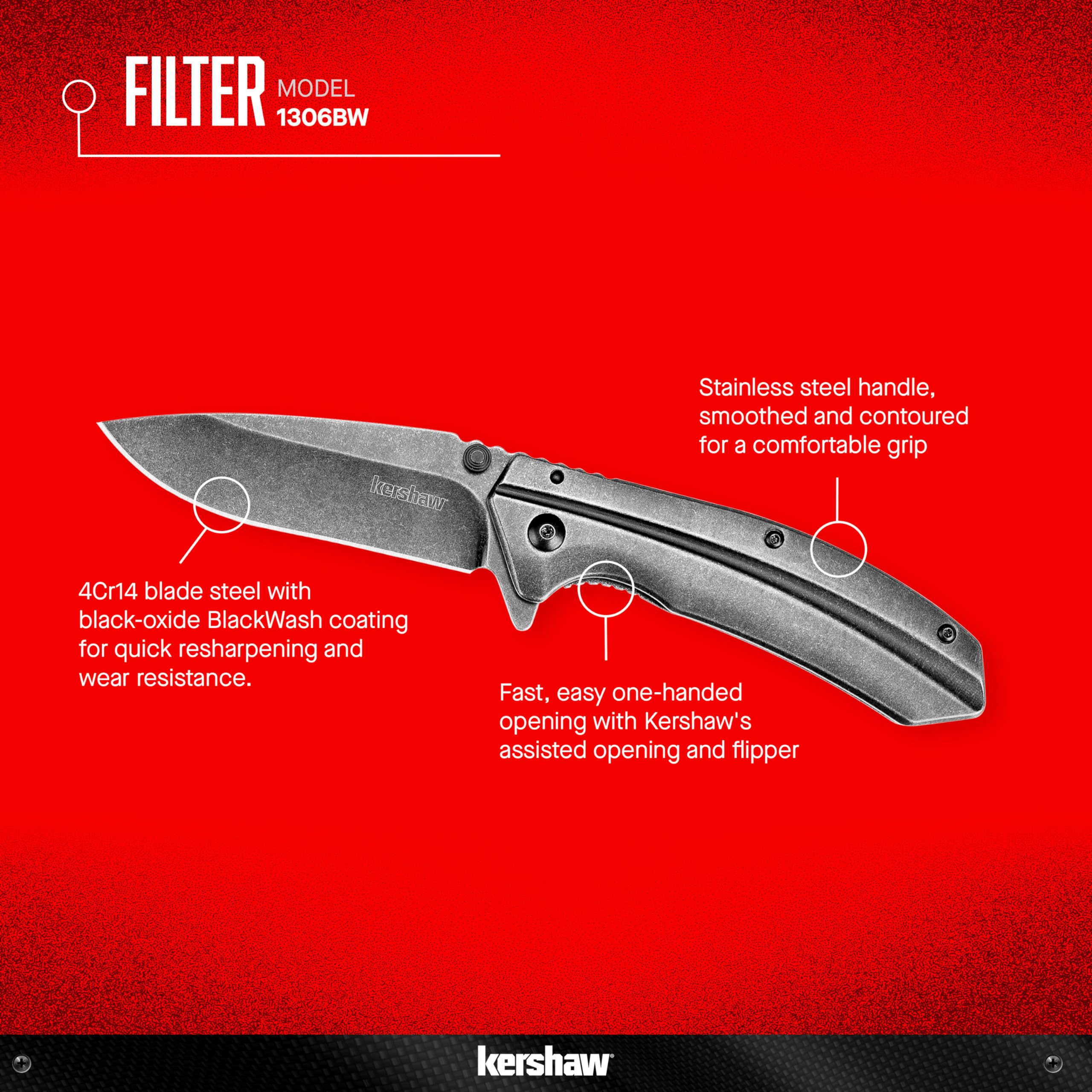 Filter Kershaw Frame Lock Knife Stainless Steel (3.25" BlackWash) 1306BW