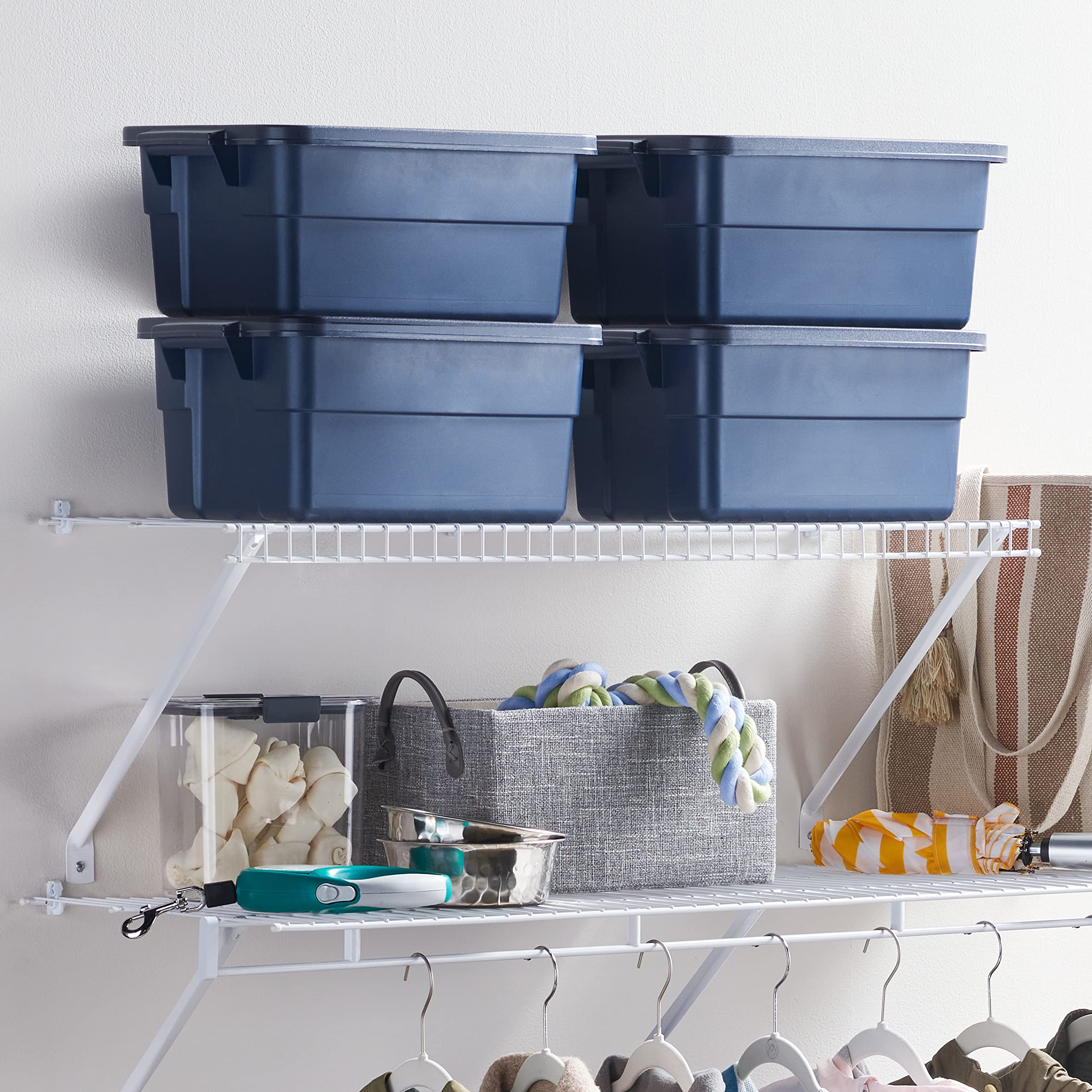 3 Ft. Wide Rubbermaid Direct Wall Shelf, Mounting Hardware Kit Included, White, Wire Shelving Organizer System for Home/Laundry/Bathroom/Mudroom/Pantry/Linen Closet, 3' Length