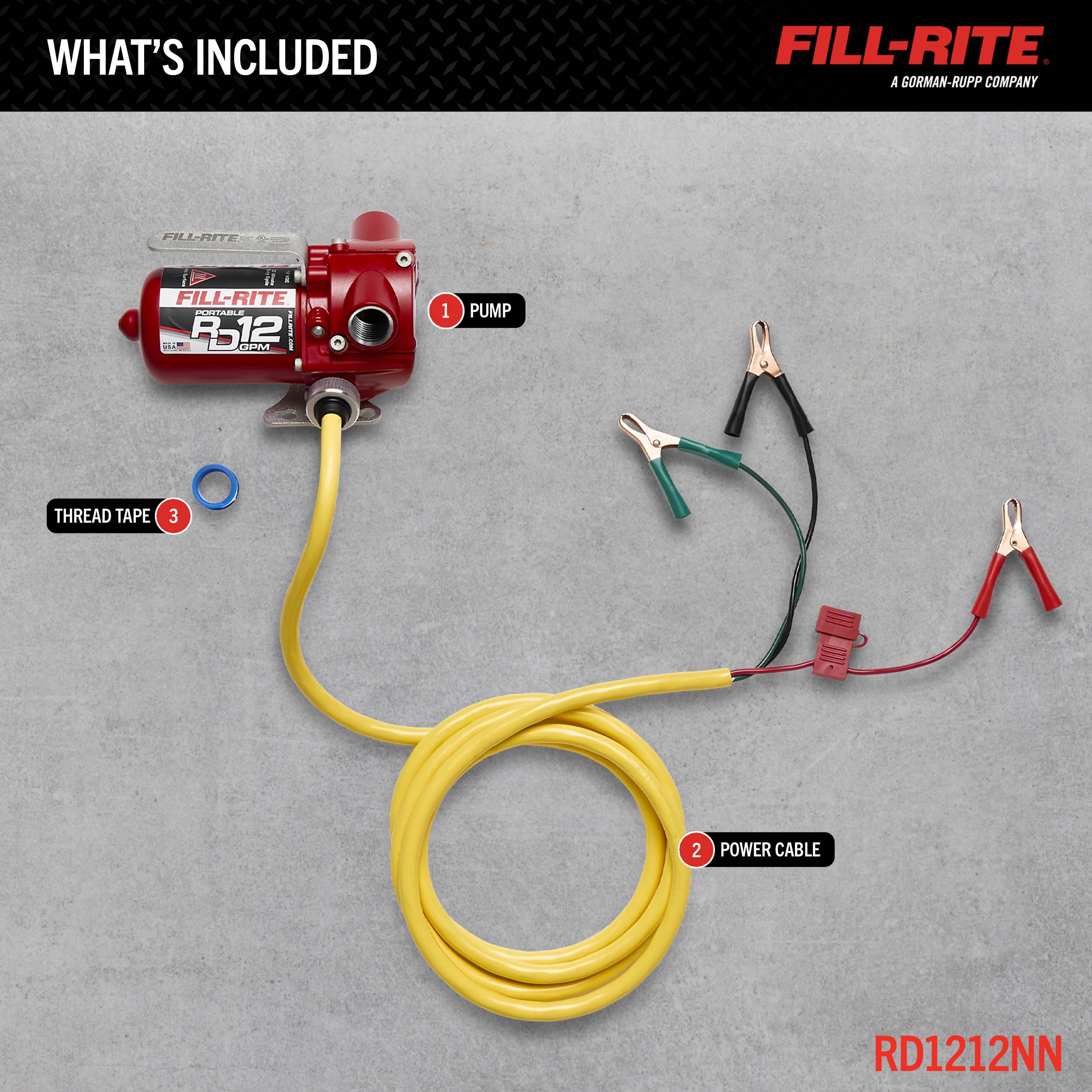 Fill-Rite 12V RD1212NN 12 GPM Portable Fuel Transfer Pump w/Power Cable