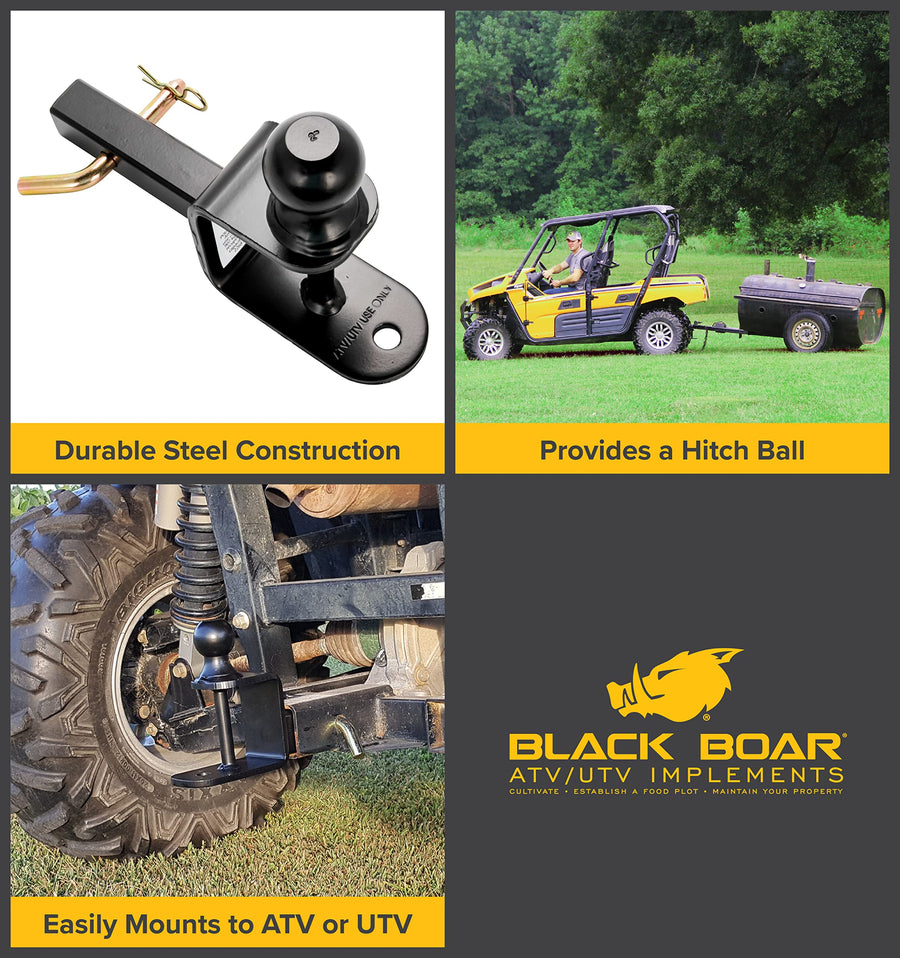 UTV ATV Black Boar Multi-Hitch - Features 2” Hitch Ball, 1-1/4” Shank - 6” (L) Shank - Hitch Ball has 2” Rise & Rated for 2,000lbs - Use w/Utility Trailers, Tow Straps & Other ATV Accessories (66024)