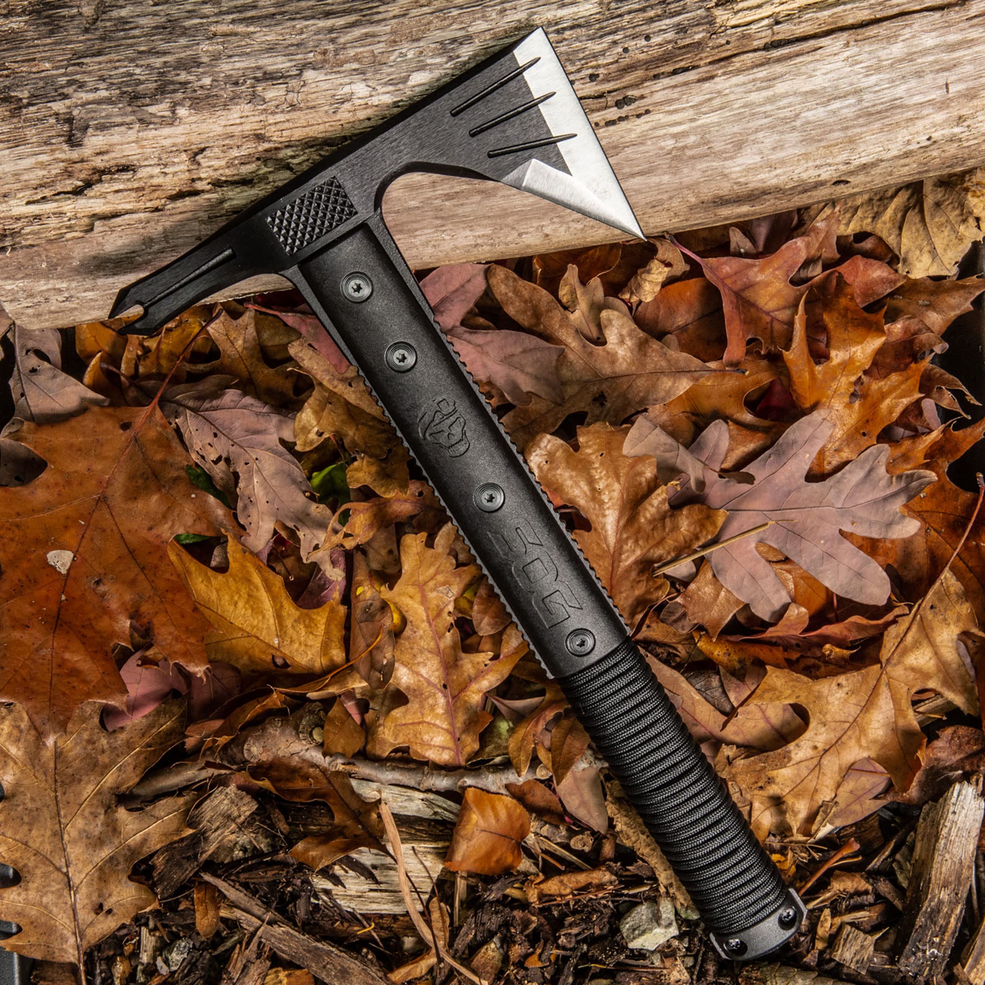 SOG Survival Hawk - Tactical Outdoor Specialty Hatchet, Fire Starter, Nail Puller, Hammer, Multi-Purpose Blade with Reflective Paracord Wrapped Handle (SK1001-CP),Black