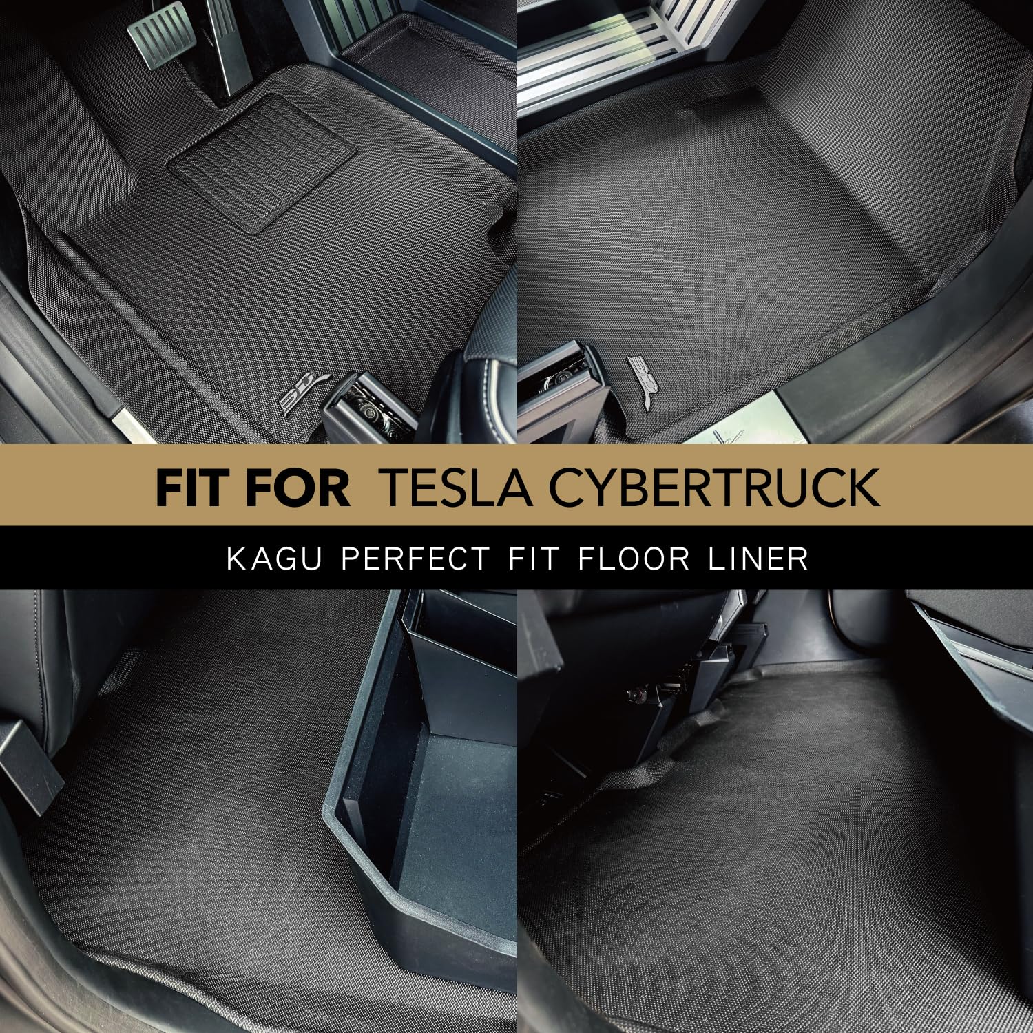 3D MAXpider Kagu Custom Fit Floor Mat (Black) Compatible with Tesla Cybertruck 2024-2026 -R1 R2