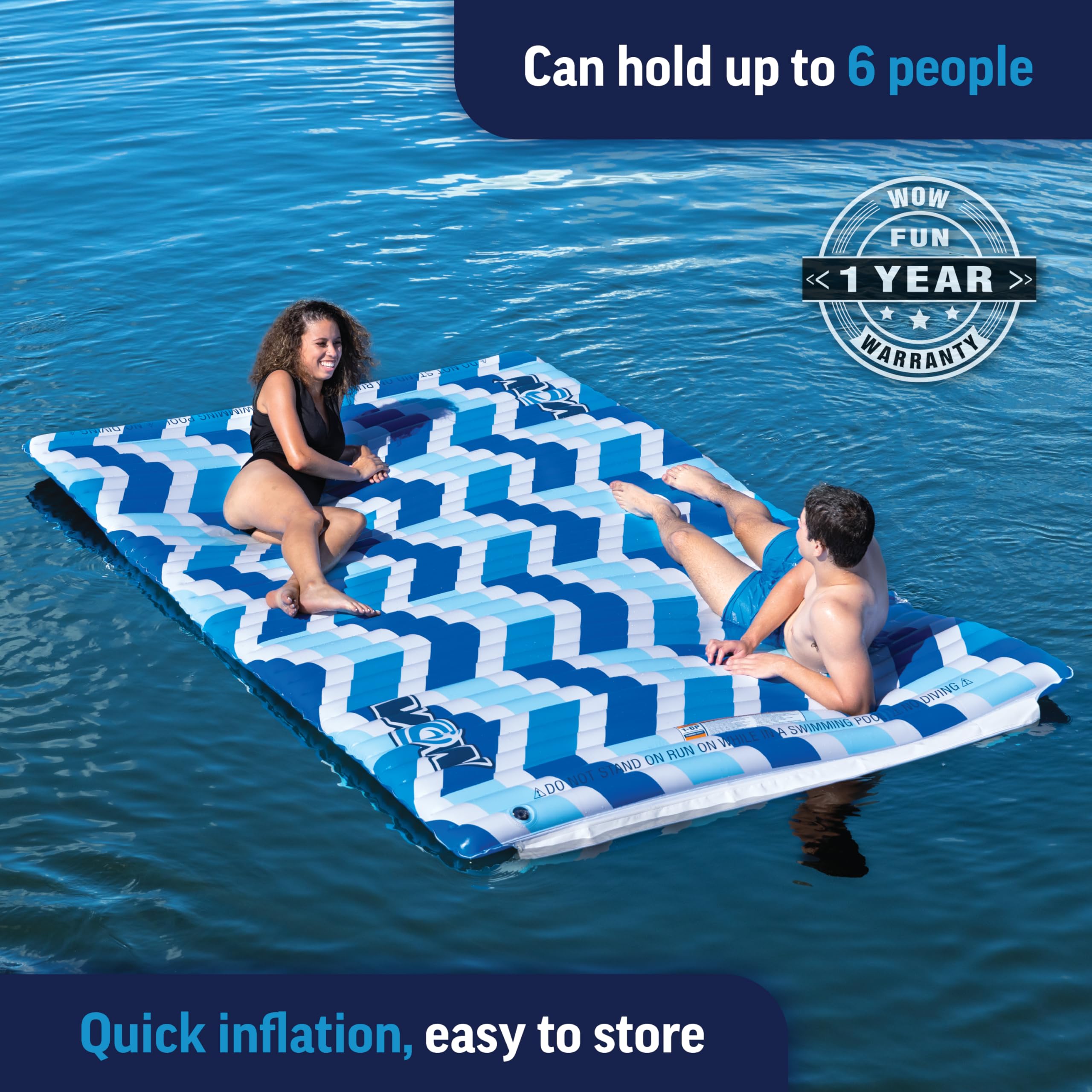 Inflatable Water Mat - WOW Sports Pool Float Water Walkway - Fun Lake Accessory For Kids & Adults - 10 ft x 6 ft - Attach to Boats