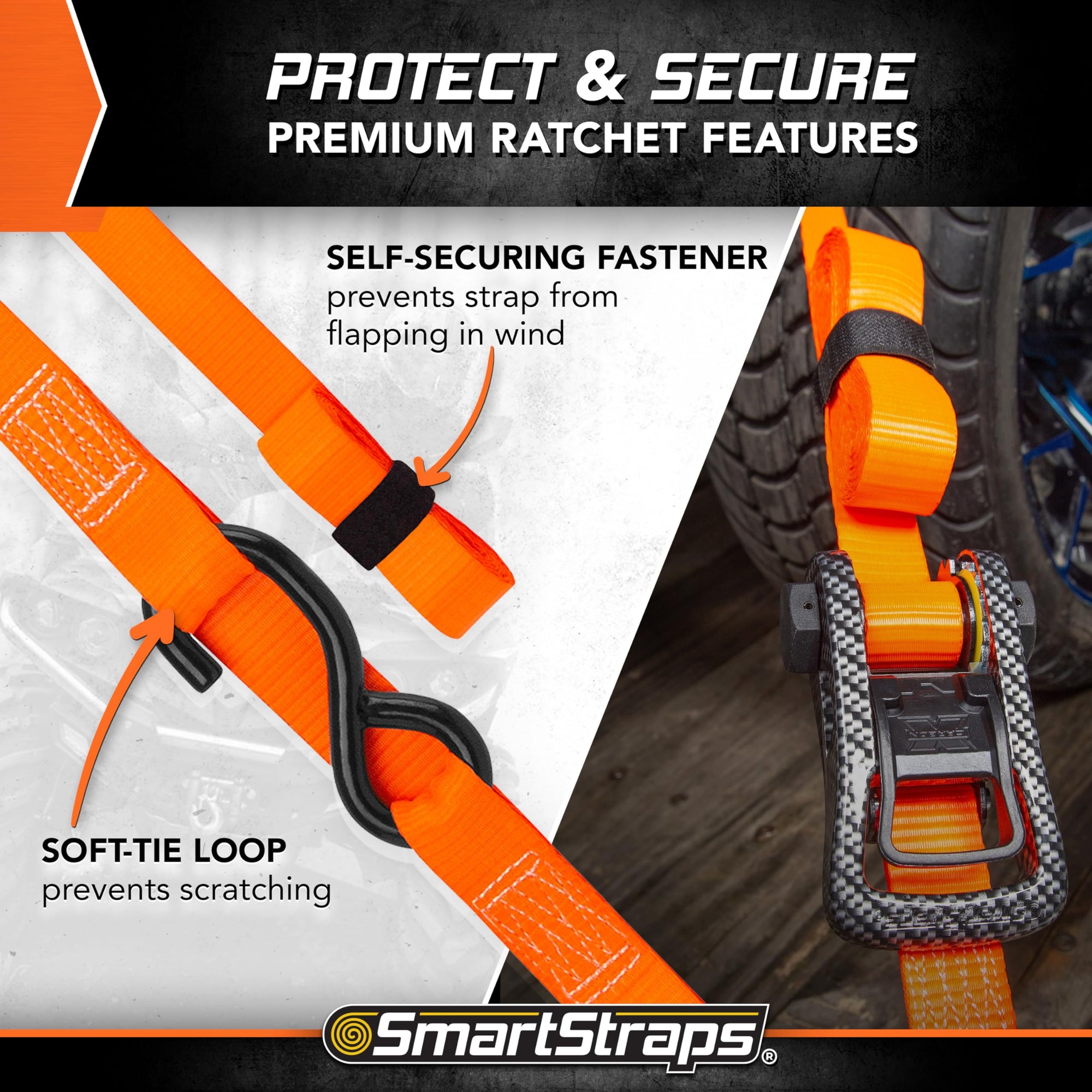 CarbonX Ratchet Tie Downs SMARTSTRAPS - 249 14' 3000lb 4 Pk