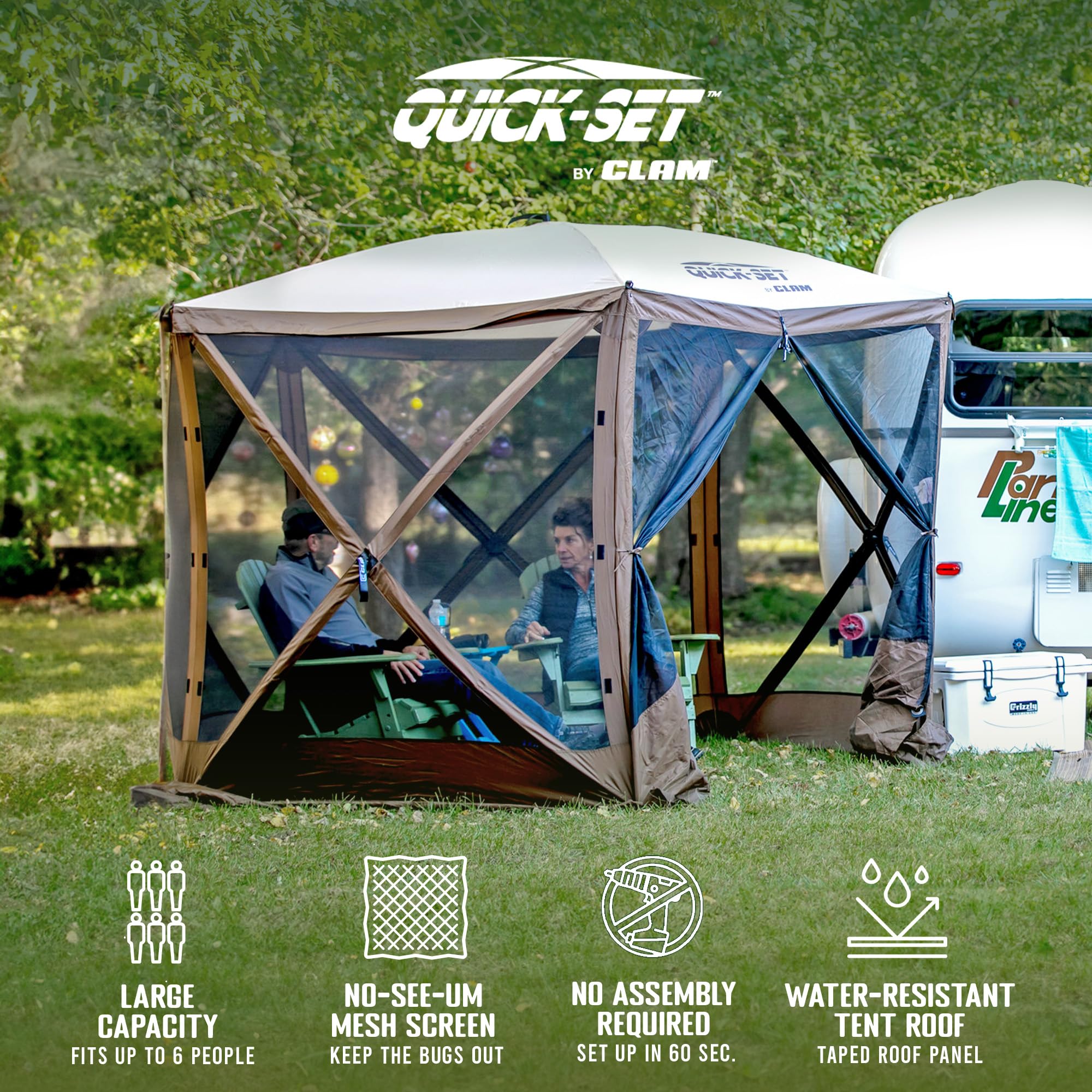 Pop Up CLAM Screen Tent, Outdoor Camping Gazebo Canopy, Venture, 9' x 9', Brown