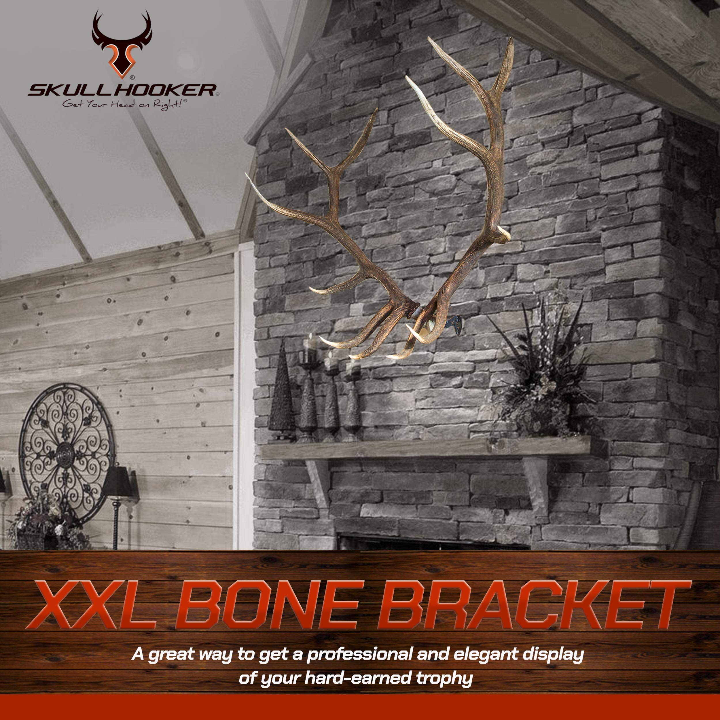 Skull Hooker XXL Bone Bracket Powder-Coated Steel – Designed to Accommodate the Skull Plates of Antlered and Horned Species Such as Elk, Caribou, Buffalo, Moose and Heavy-Horned Sheep, Graphite Black