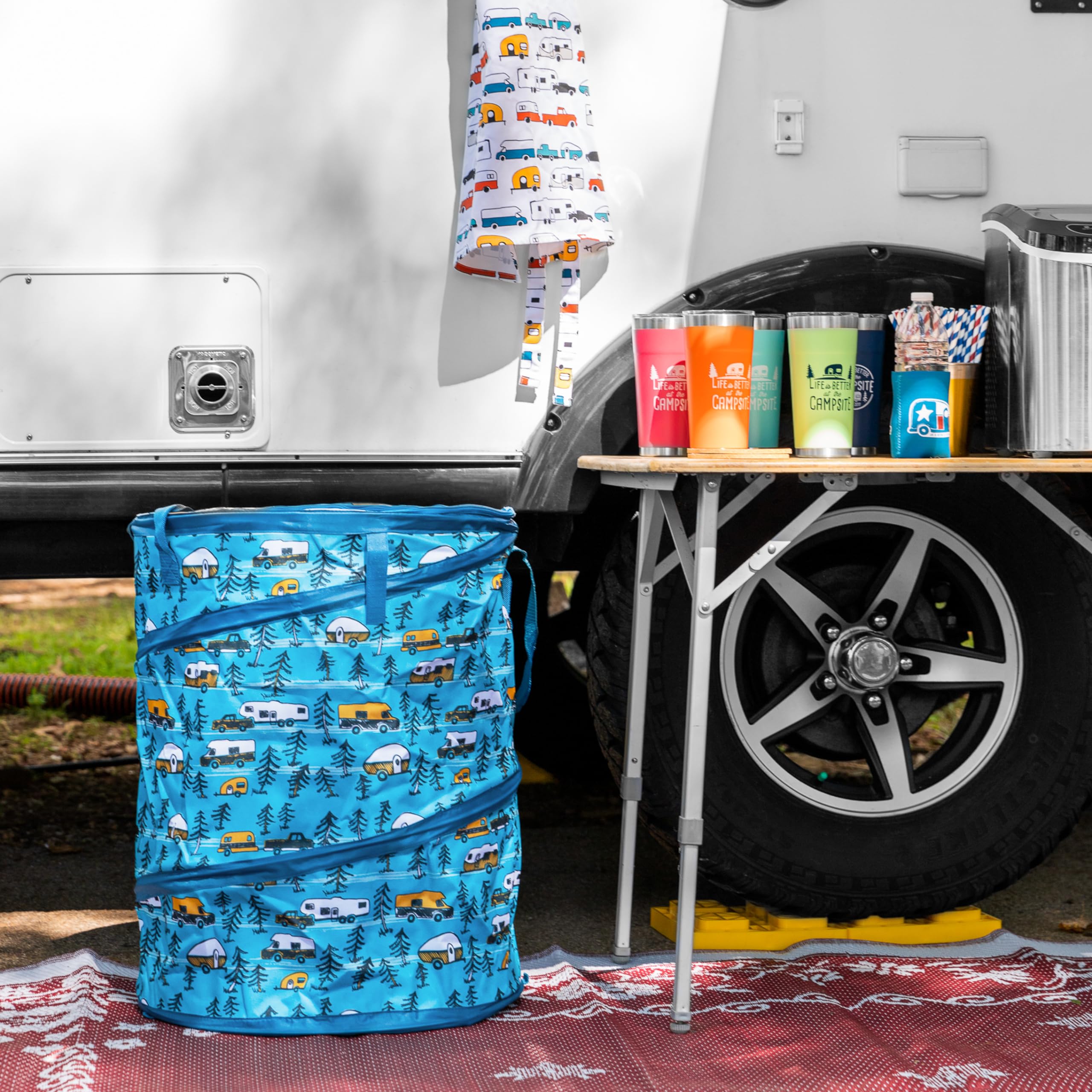 Camco Tumbler Life is Better at The Campsite | Heavy Duty Double Wall Vacuum Insulation | Crafted of 18/8 Stainless Steel | Unique “Life is Better at The Campsite” Design on Coral Pink | 20-oz (53061)