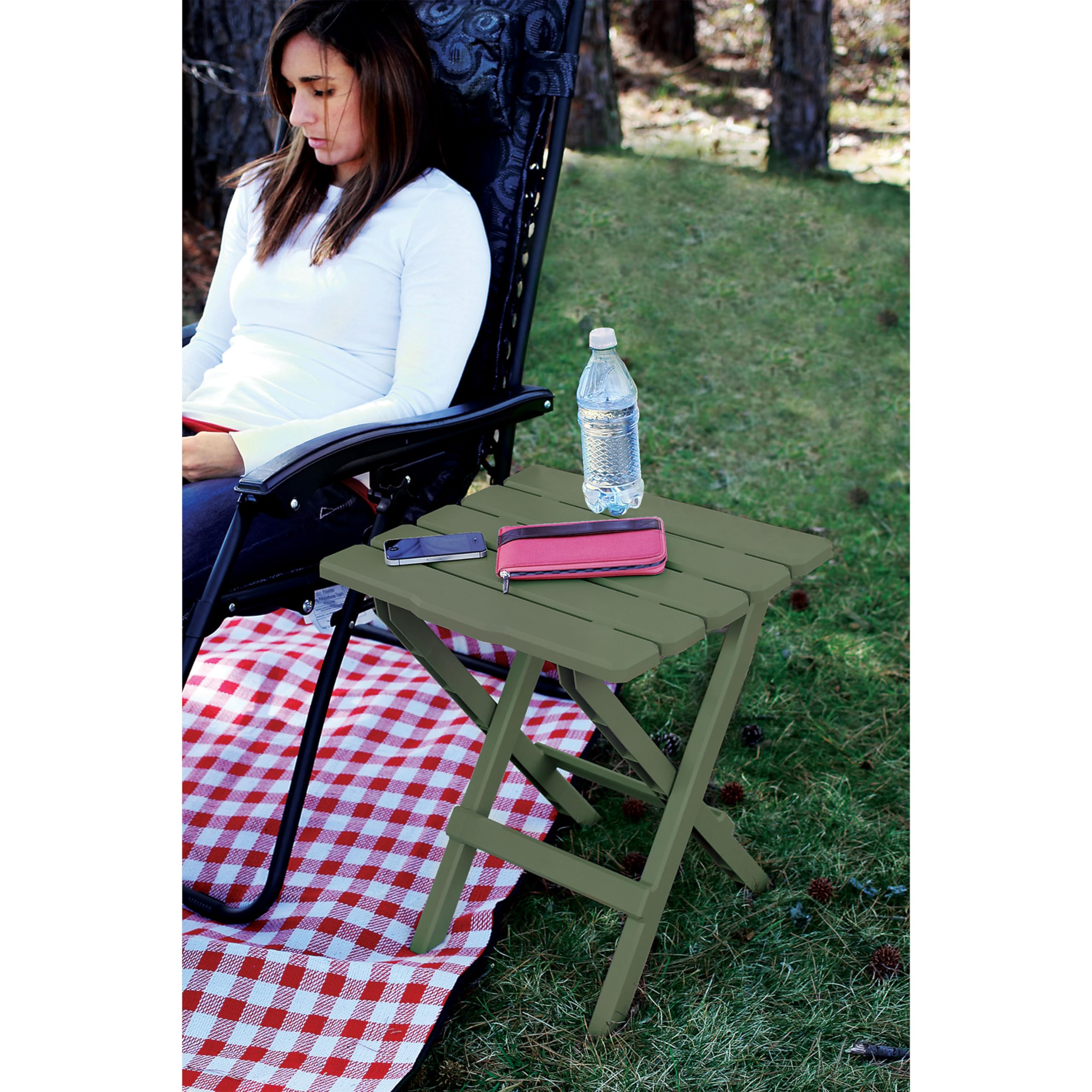 Large Camco Quick-Folding Adirondack Table, Plastic, Sage