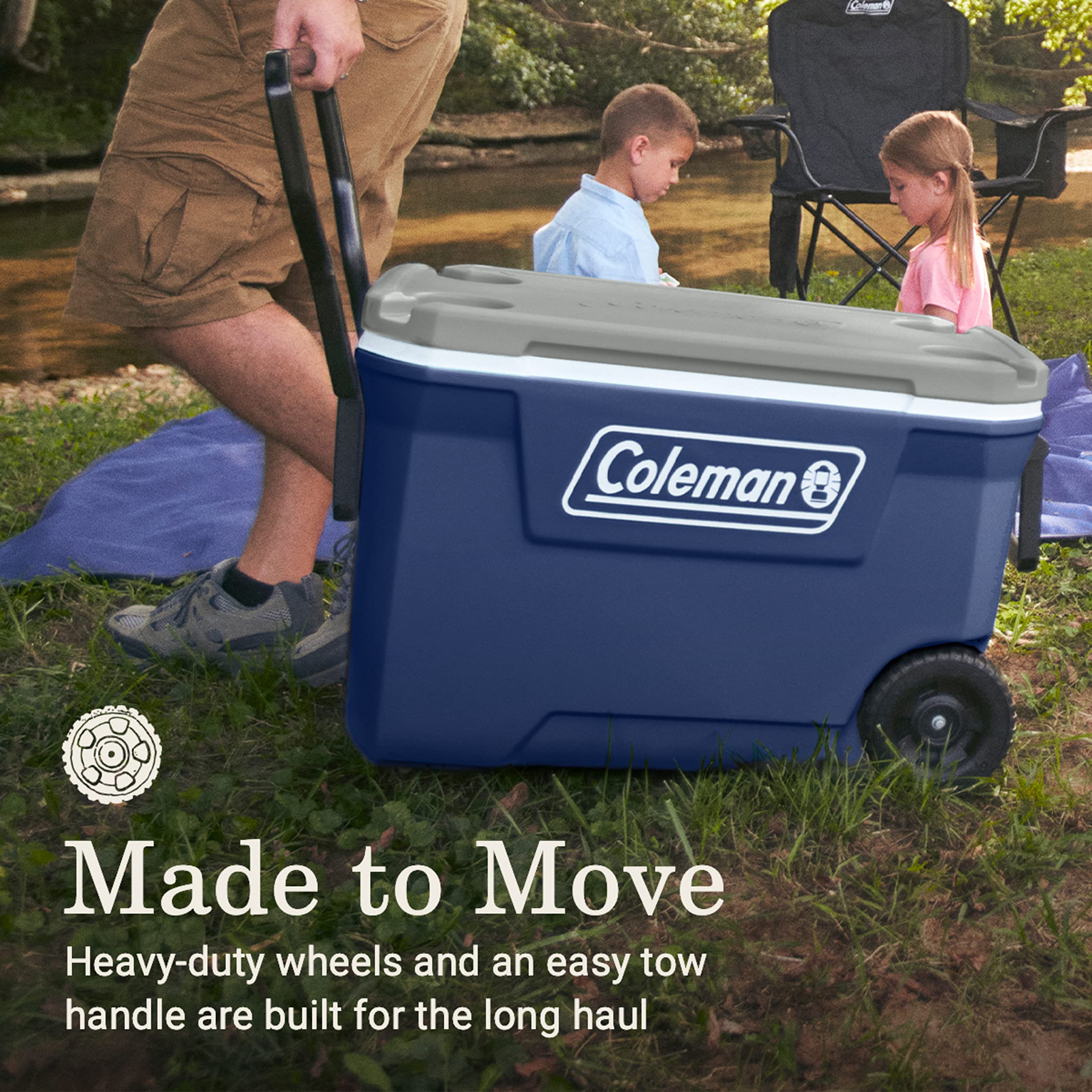 Coleman Insulated Classic Series Portable Rolling Cooler with Wheels, Leak-Resistant Outdoor Hard Cooler Keeps Ice up to 5 Days, 62-Quart
