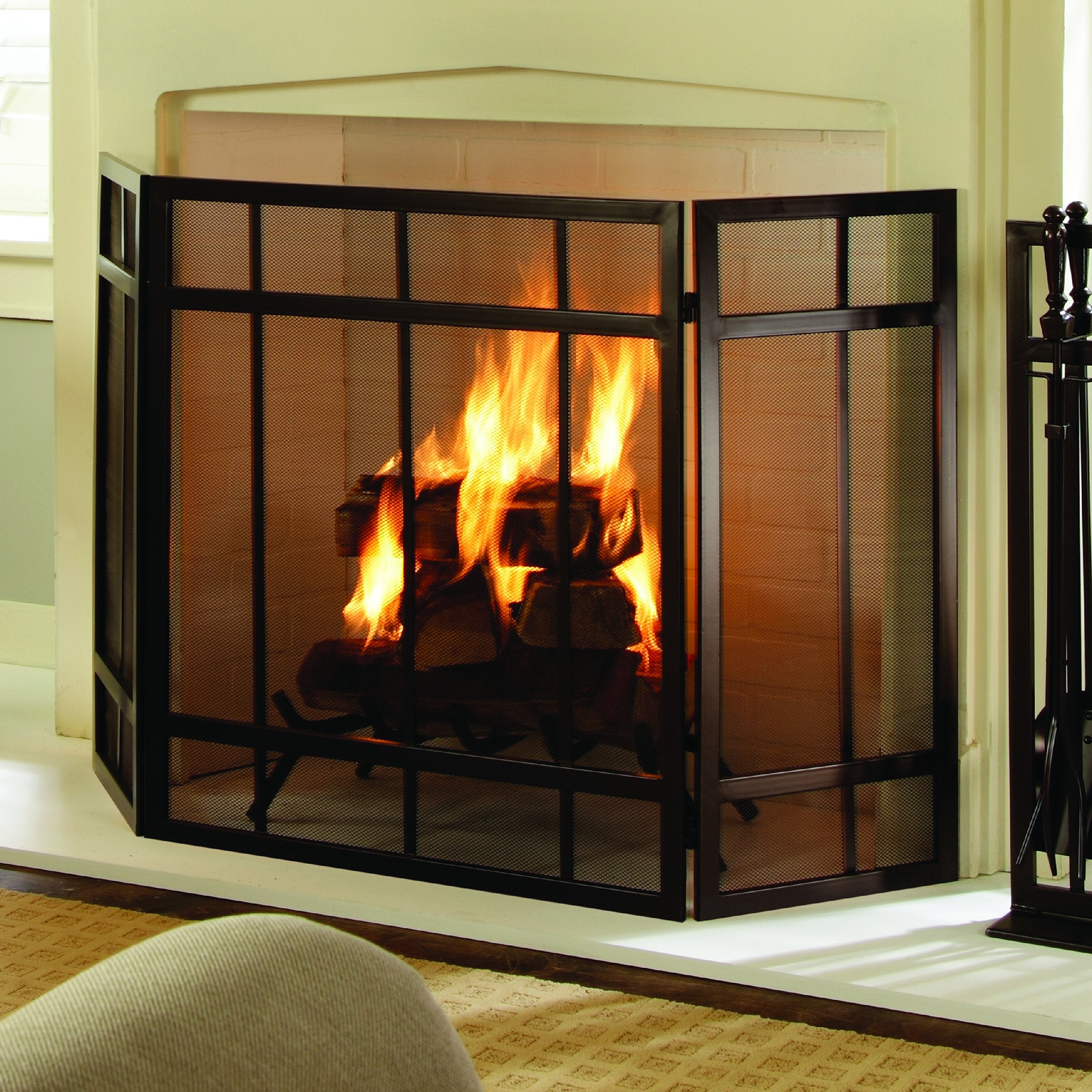 Mission Style Pleasant Hearth 3-Panel Fireplace Screen
