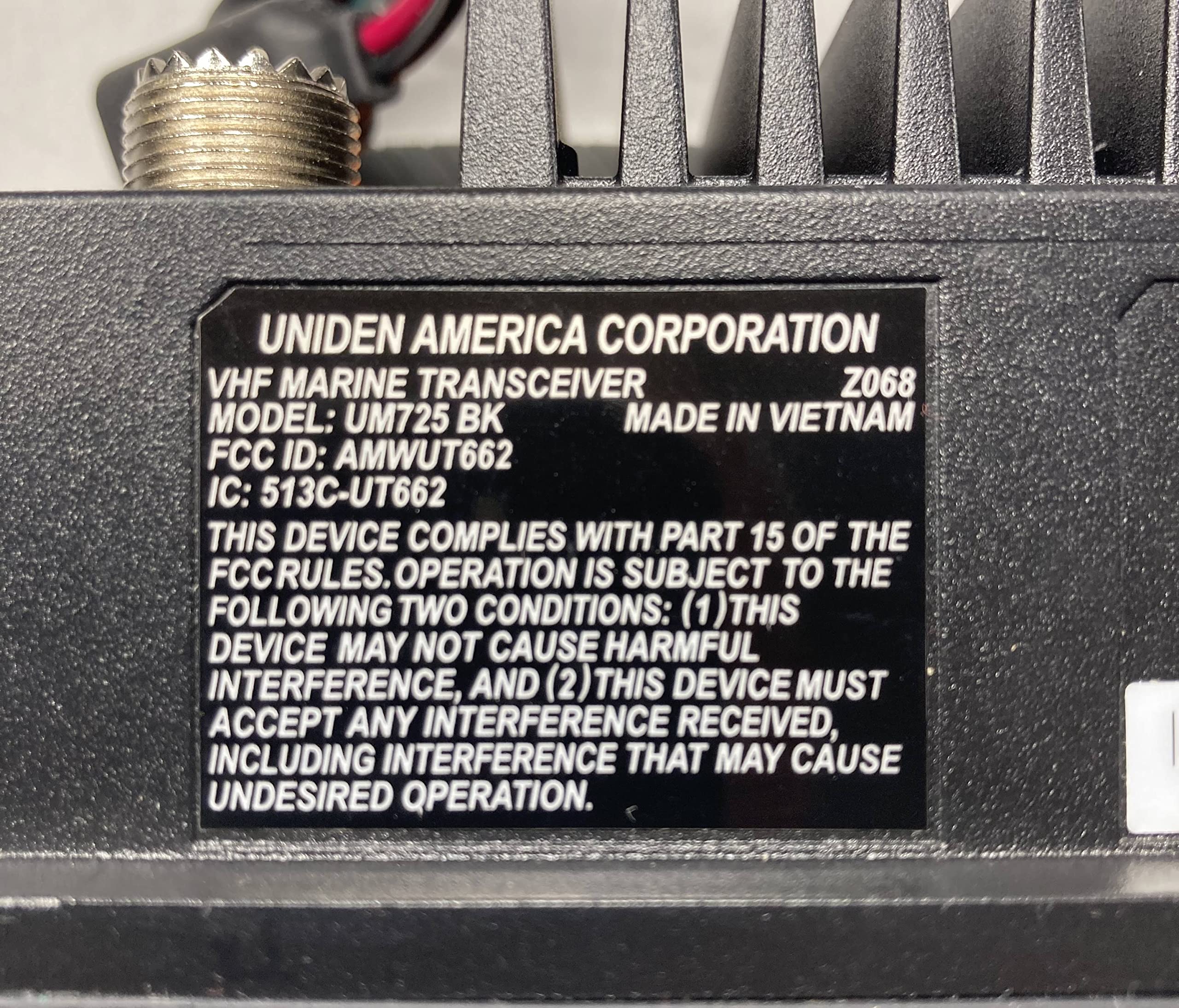 Marine VHF Radio Uniden UM725BK, All USA, Canada, and Int'l. Marine Channels, 1Watt/25Watt Transmit Power, Largest LCD Screen in Class, NOAA Weather Channels w/Alerts, Speaker Mic, IPX8 Waterproof