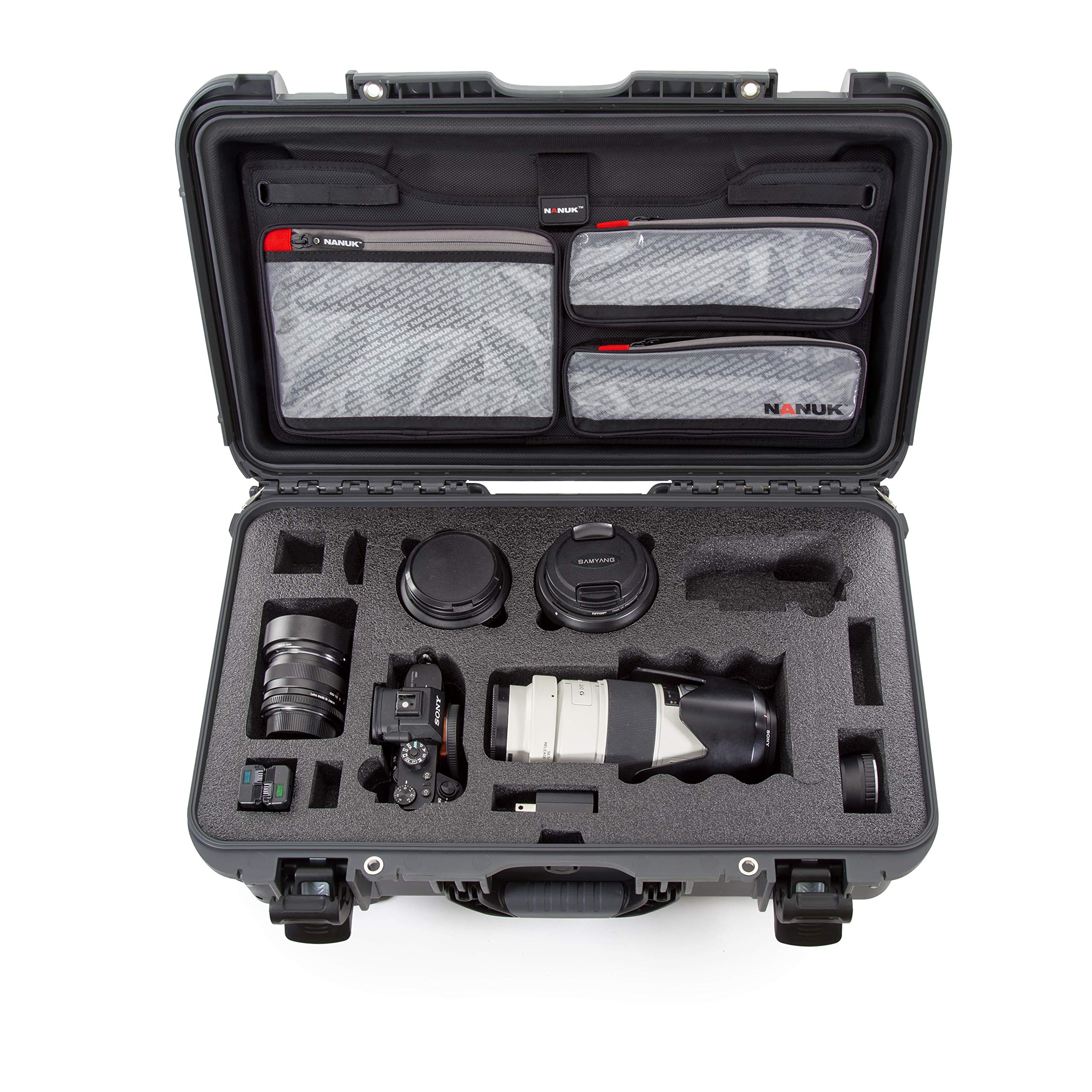 Waterproof Nanuk 935 Carry-On Hard Case with Lid Organizer for Sony a7R Size Camera w/Wheels - Graphite
