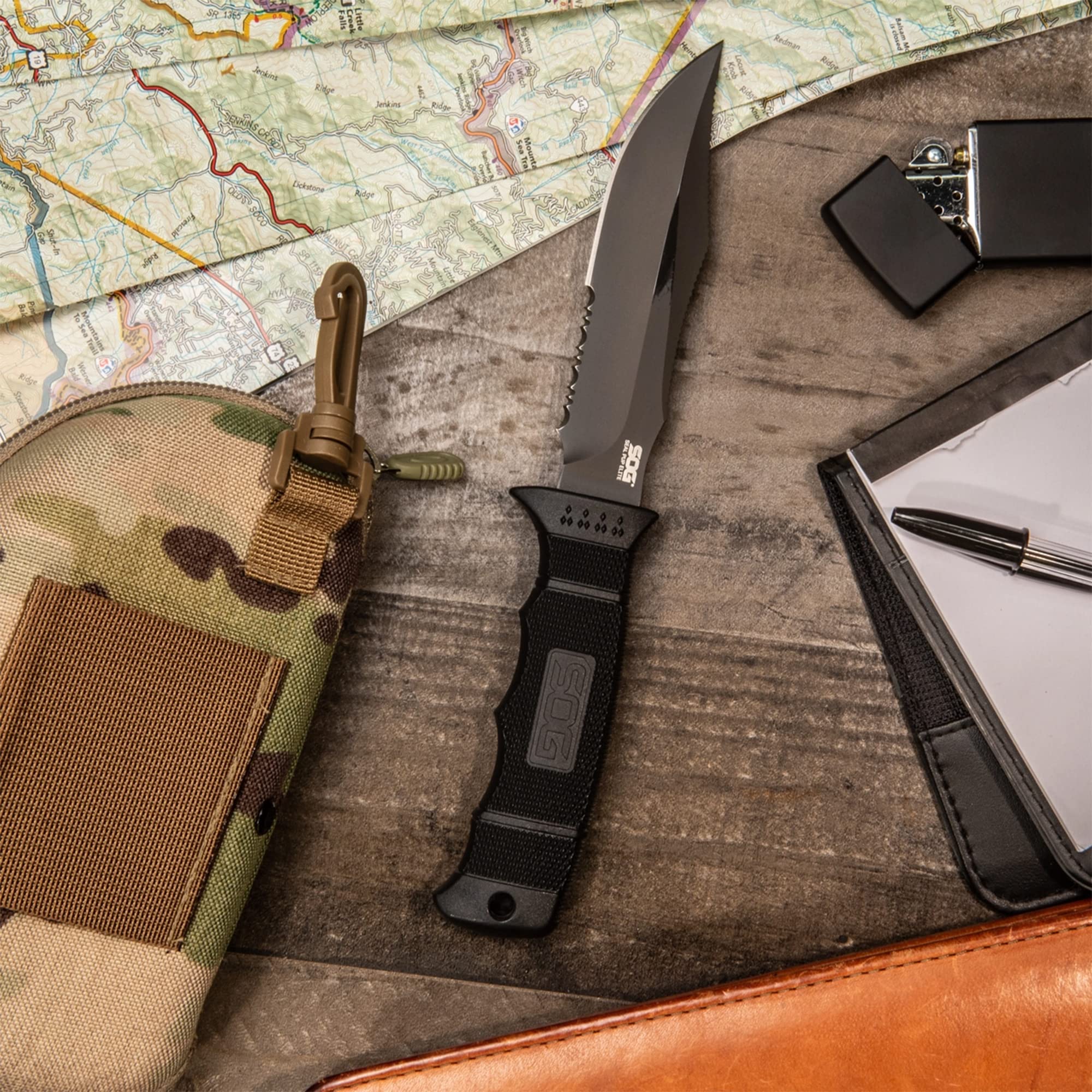 SOG Seal Elite Pup Tactical Fixed Blade- Survival and Hunting Knife with Sheath, 4.75 Inch Combat Knife Blade (E37T-K)