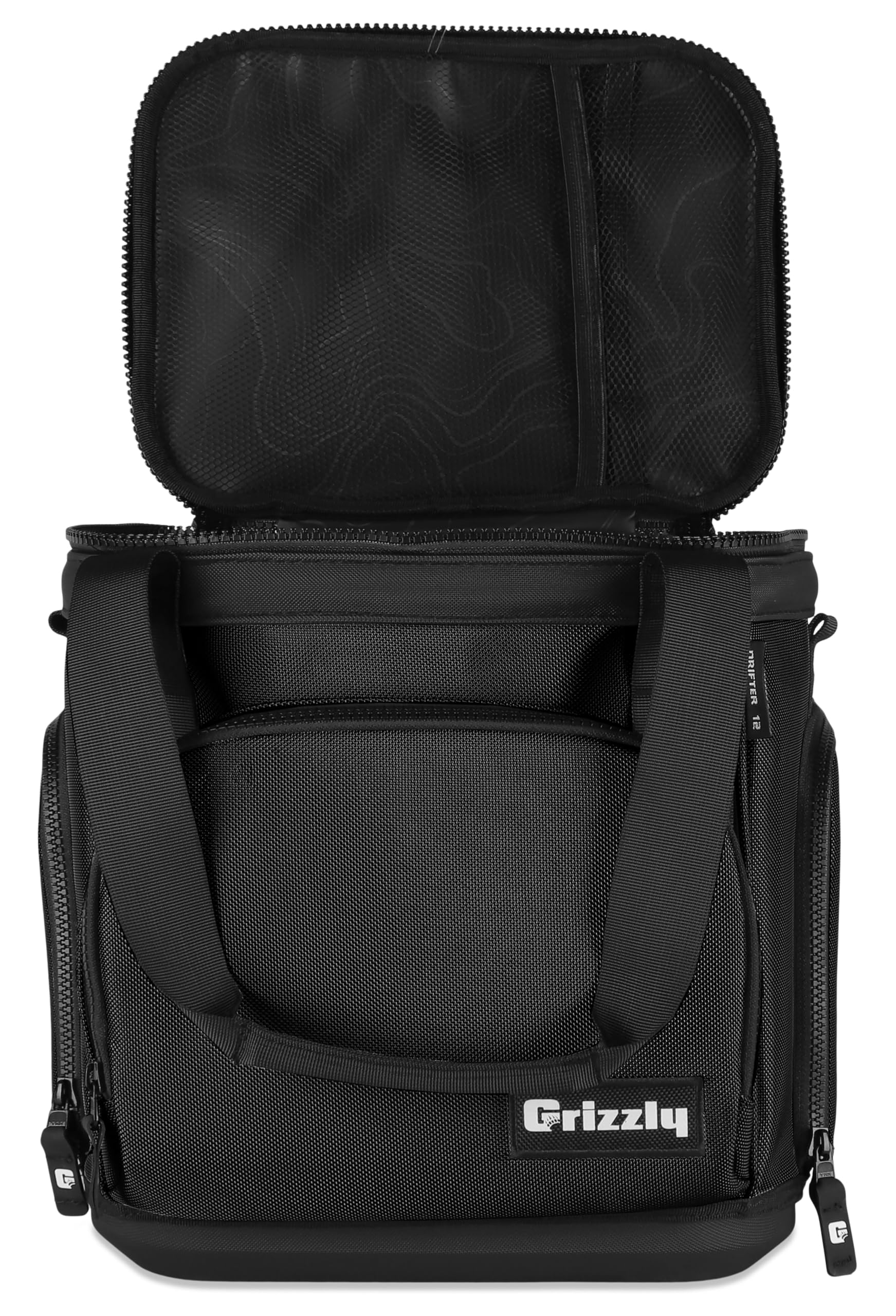 12 Grizzly Drifter Soft Sided Cooler |12 qt Flip-Top Cooler | Ice Chest for Beach Boat Camping Car Fishing Golf Hiking Hunting Lunch Picnic | Lightweight Portable Insulated Waterproof | Blackout