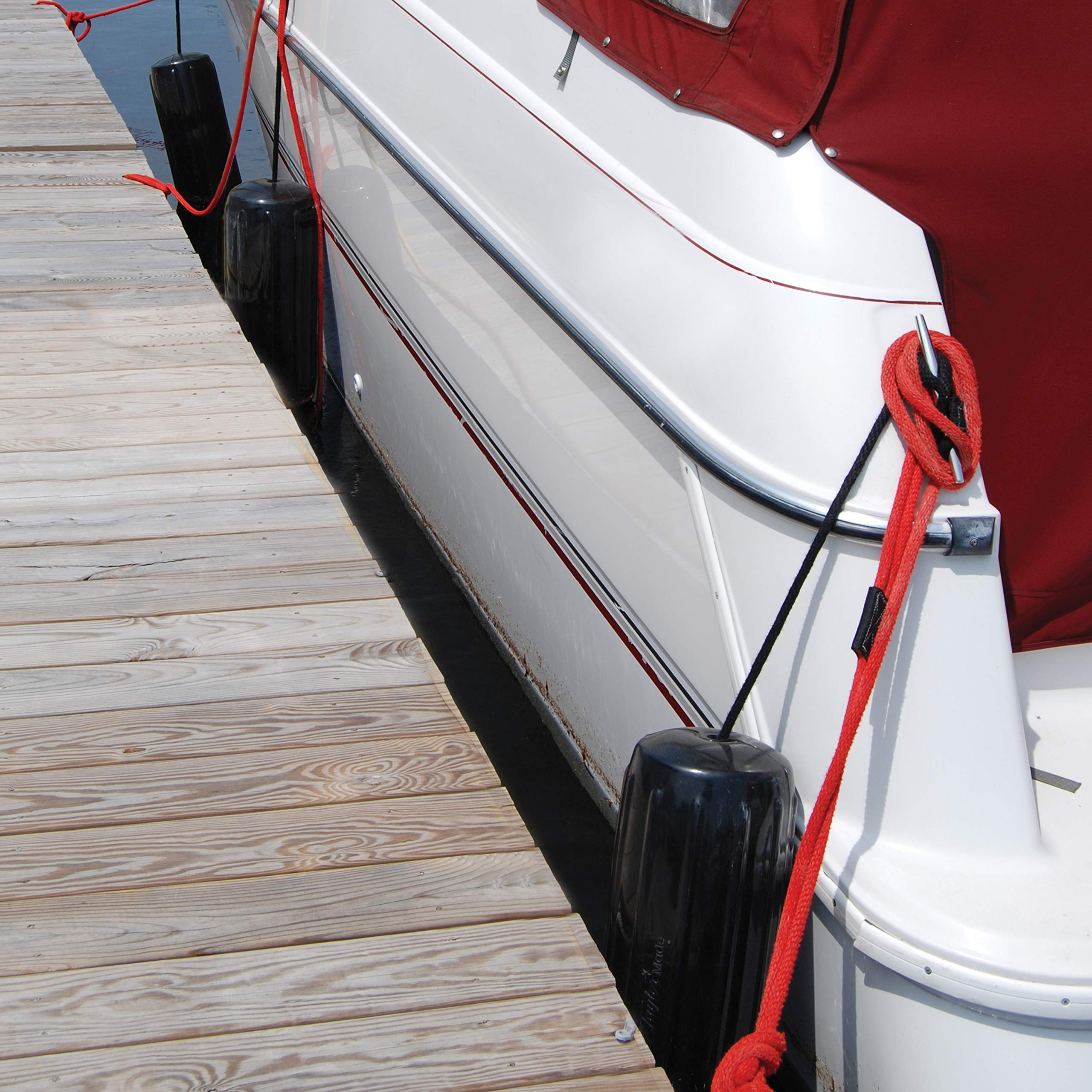 Taylor Made Inflatable Boat Fender Big B, Black Onyx (12" x 34") End-to-End Line Passage Fits 5/8" Rope, Hangs Horizontally or Vertically, Ribbed Technology, Needle Valve, Marine-Grade Vinyl - 71034