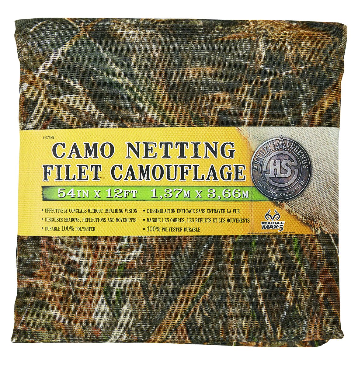 Camo Netting Hunters Specialties - Durable Lightweight Quiet Realistic Concealment Camouflage Polyester Netting for Blinds, 54 in X 12 FT - MAX 5