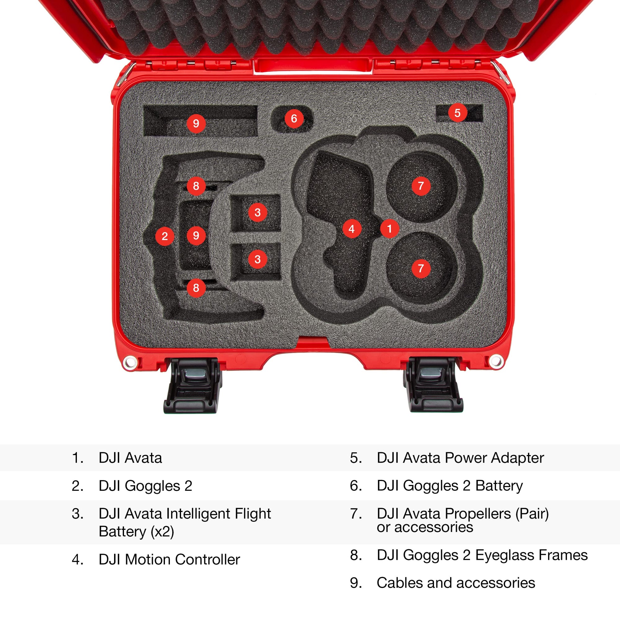 Waterproof Nanuk 915 Hard Case with Foam Insert for DJI Avata FPV Unit, Goggles and Controller - Red