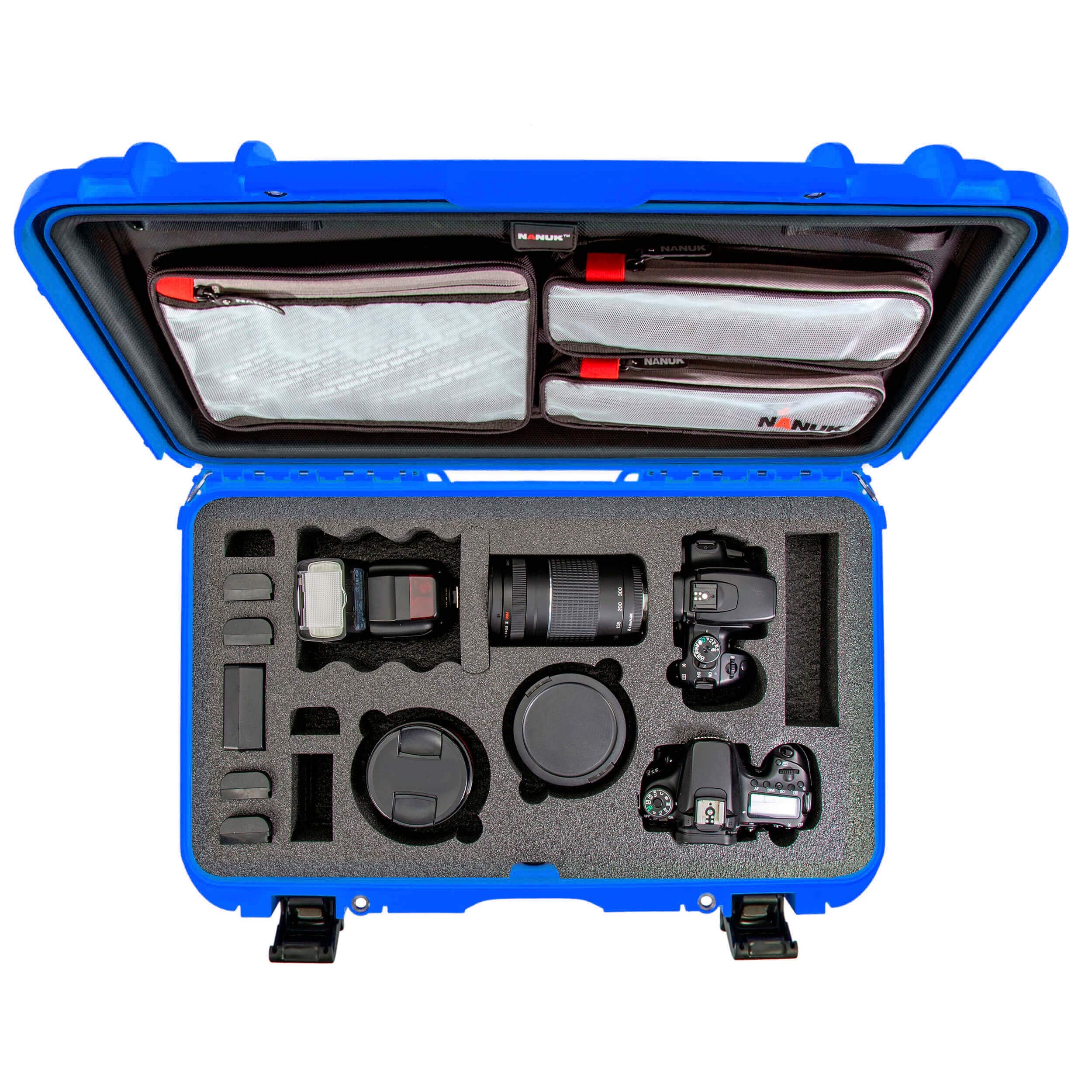 Waterproof Nanuk 935 Hard Case with Lid Organizer and Foam Insert for Canon, Nikon - 2 DSLR Body and Lens/Lenses - Blue (935-DSLR8)