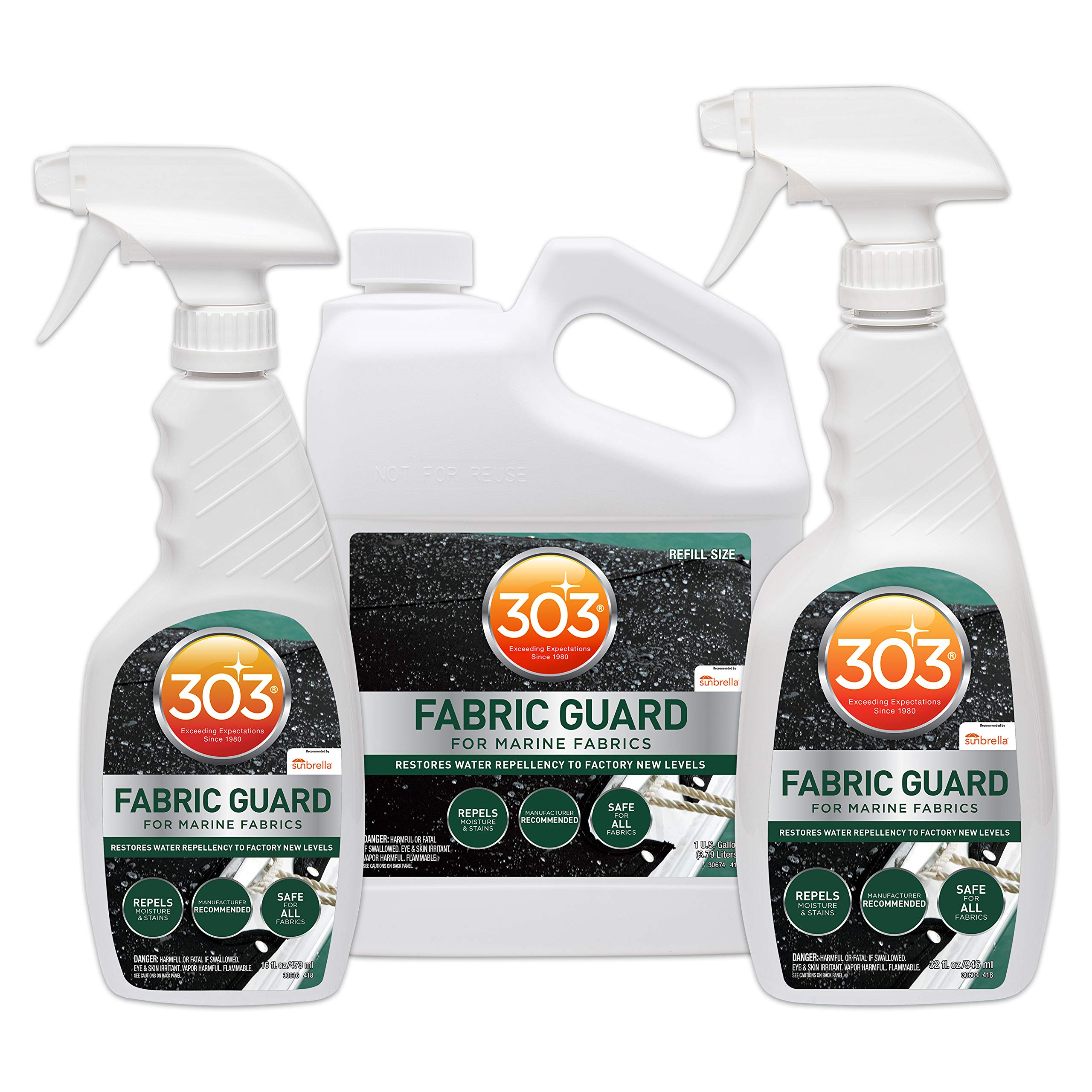 Marine Fabric Guard 303 Products – Water Repellent & Stain Shielding Fabric Spray, Safe for All Outdoor Upholstery, Simple & Easy to Use, Protectant Spray for Boats, 1 Gallon (4 Pack)