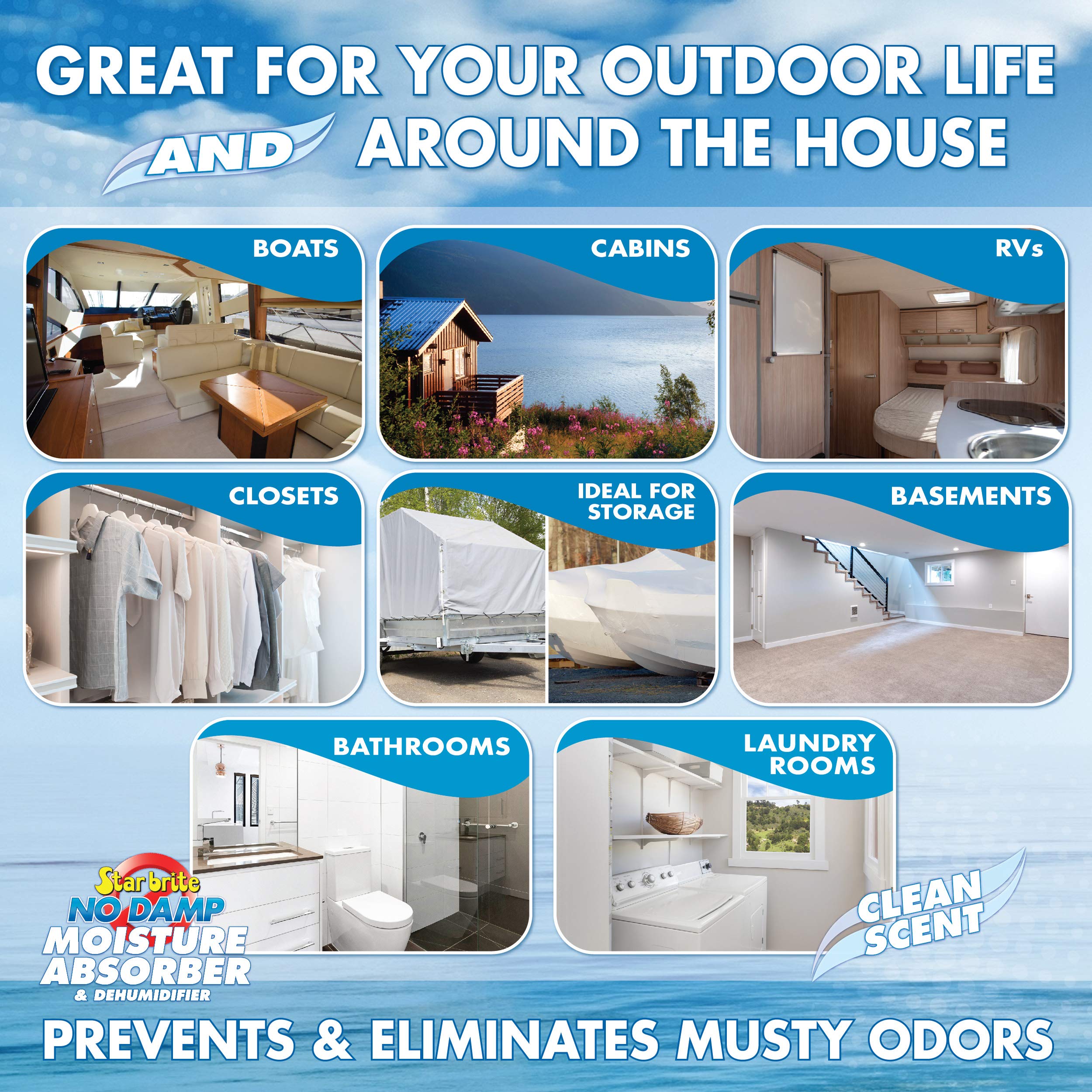 No Damp STAR BRITE Moisture Absorber & Dehumidifier - Simple, Portable, Humidity Control for Boats, RVs, Seasonal Homes & More - Prevent Musty Odor & Moisture Damage - 12 OZ (085412)