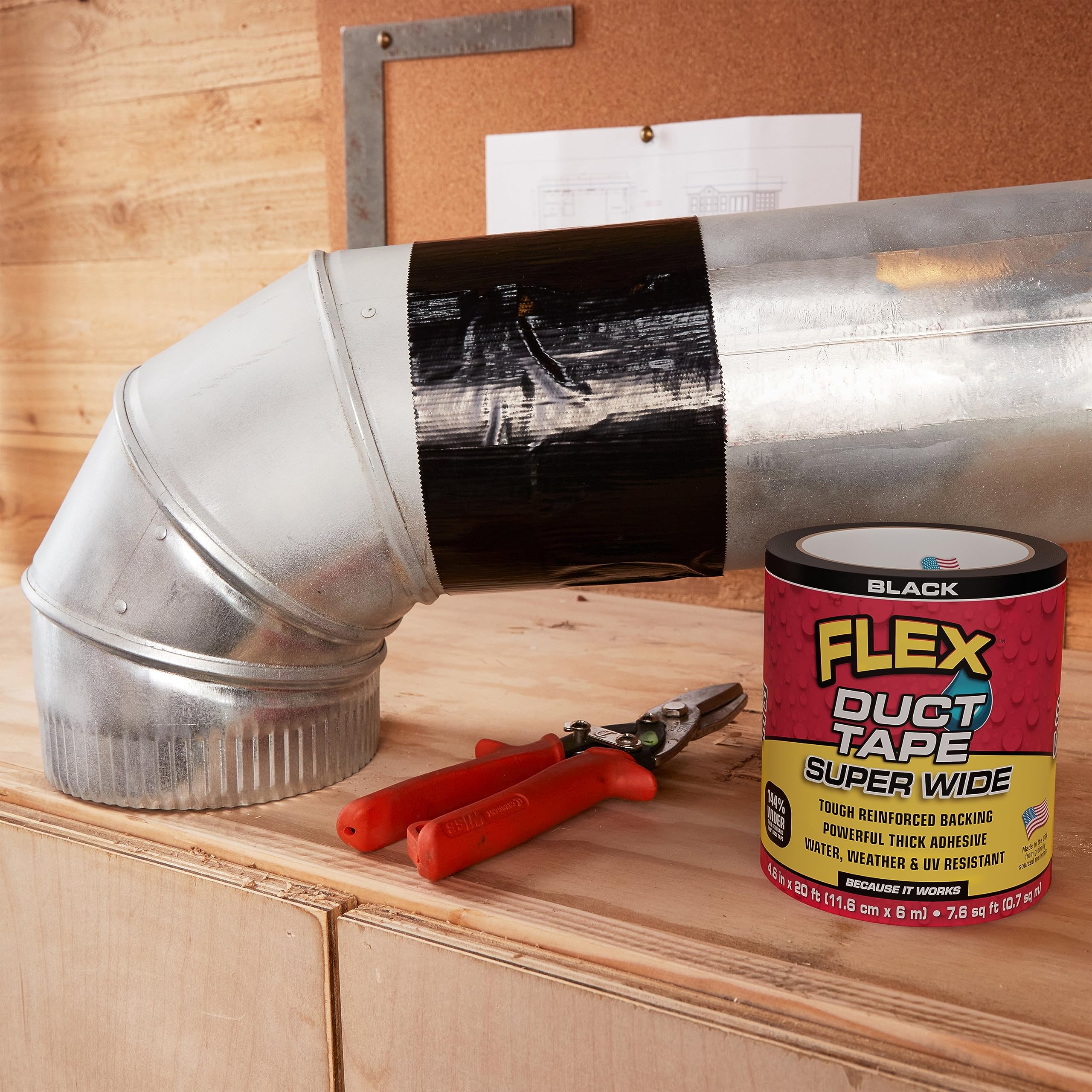 Super Wide Flex Duct Tape, 4.6 Inches x 20 Feet, Black, Heavy Duty Strong, Multi-Surface, Water, Weather and UV Resistant, Tearable, Perfect for Boxes, No Residue