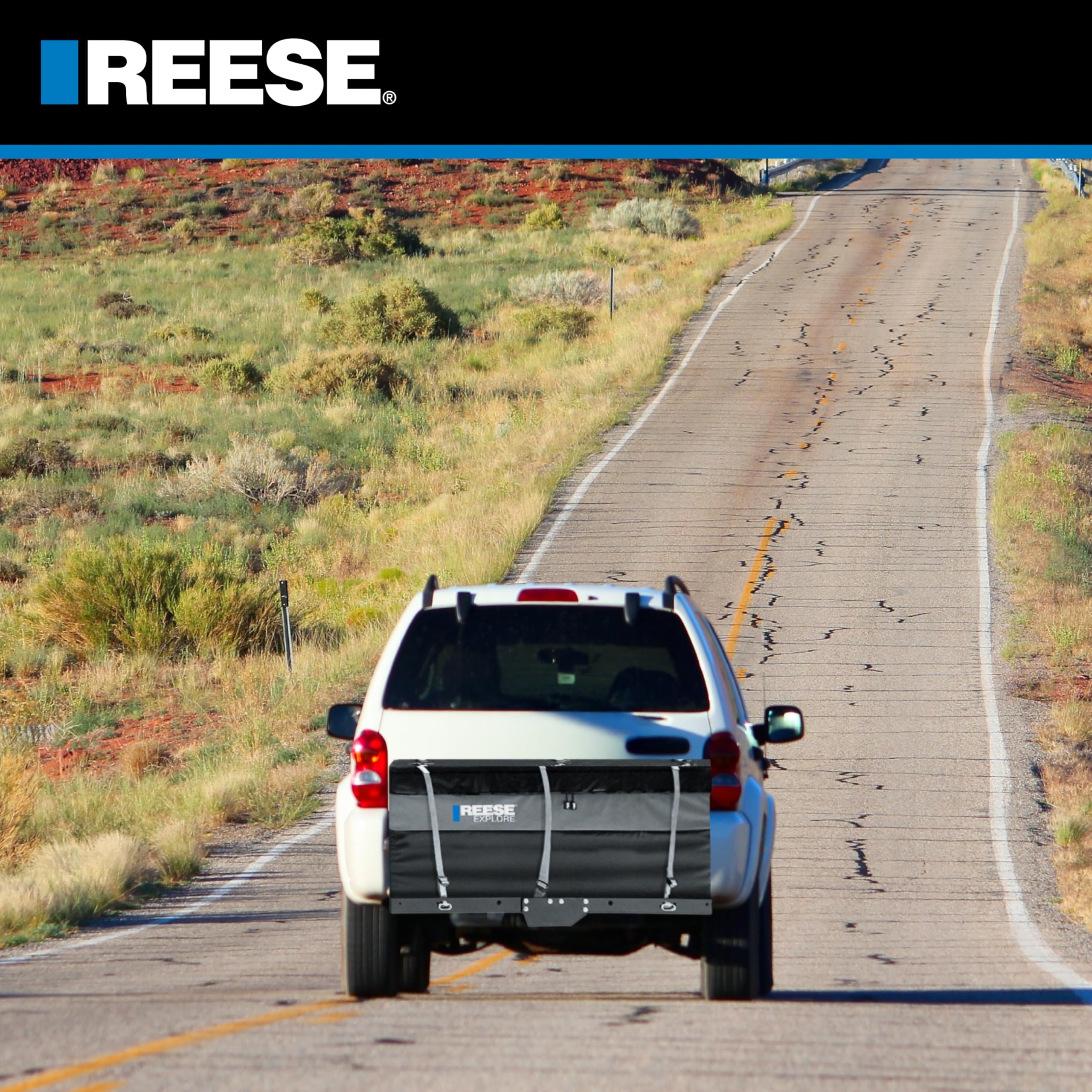 Reese 63604 Explore Amigo Hitch Mount Cargo Carrier Bag, 59 Inch x 18.5 Inch x 24 Inch, Rainproof, Fit On A Most Full-Size Hitch Mounted Cargo Carriers.