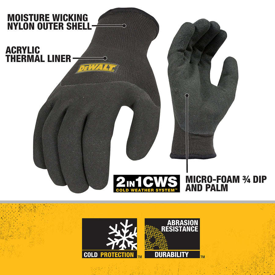 Dewalt Thermal Insulated DPG737L Grip Glove 2 In 1 Design, Large, Black/Yellow