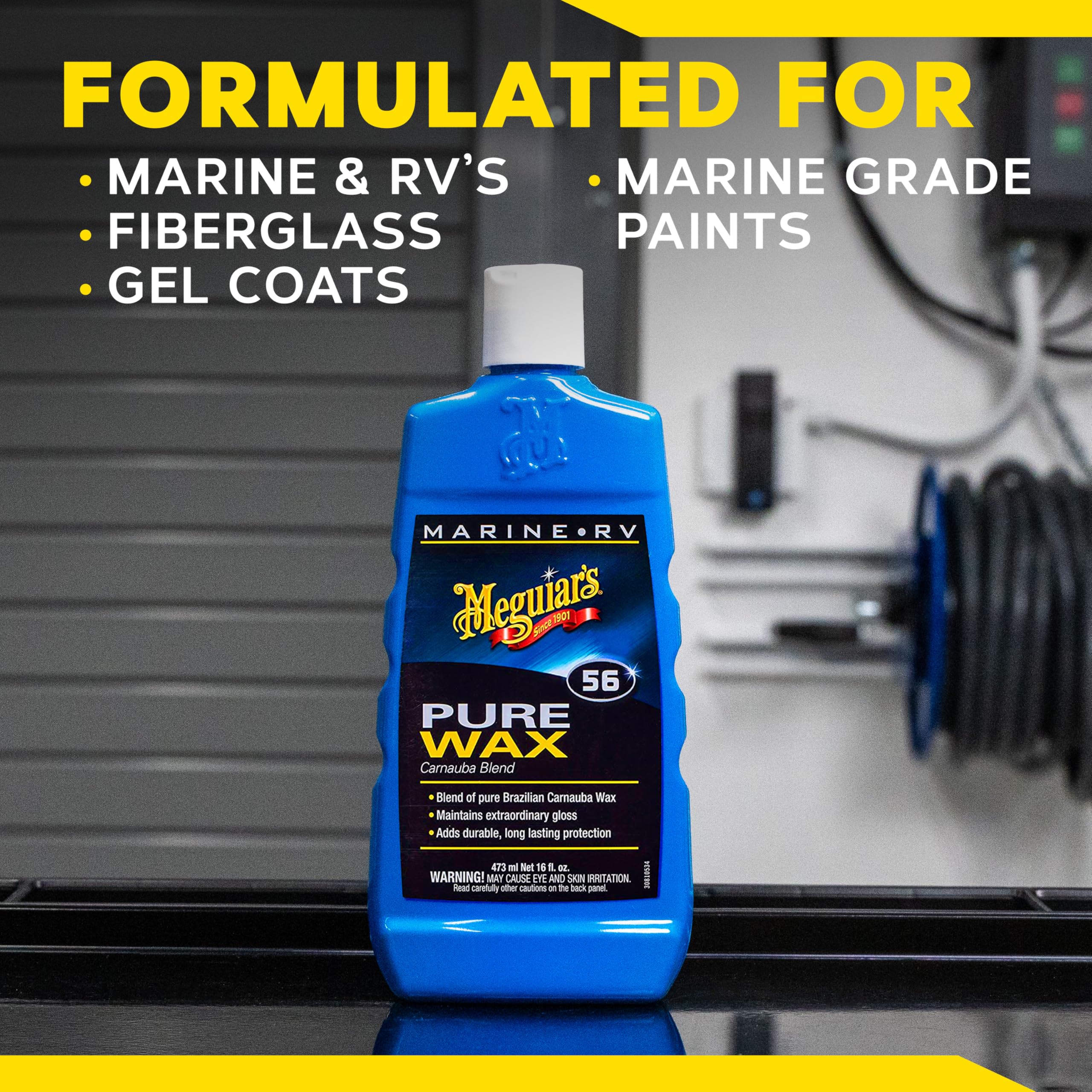 Marine/RV Meguiar's M5616 Pure Wax Carnauba Blend, Long-Lasting Liquid Wax for Protecting Gel Coat, Fiberglass, and Painted Marine/RV Finishes, 16 Oz Bottle
