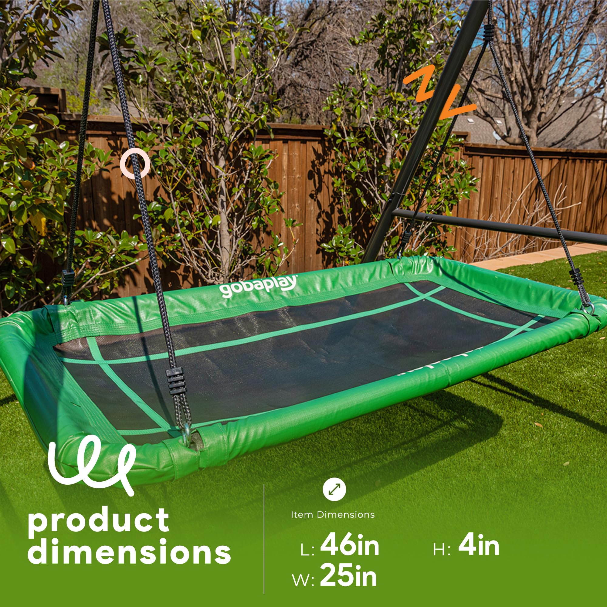 FlyMax Rectangle Tree Swing gobaplay, 46" x 25" Outdoor Platform Saucer Seat for Backyard Swing Set, Green - (Swingset Frame Not Included)