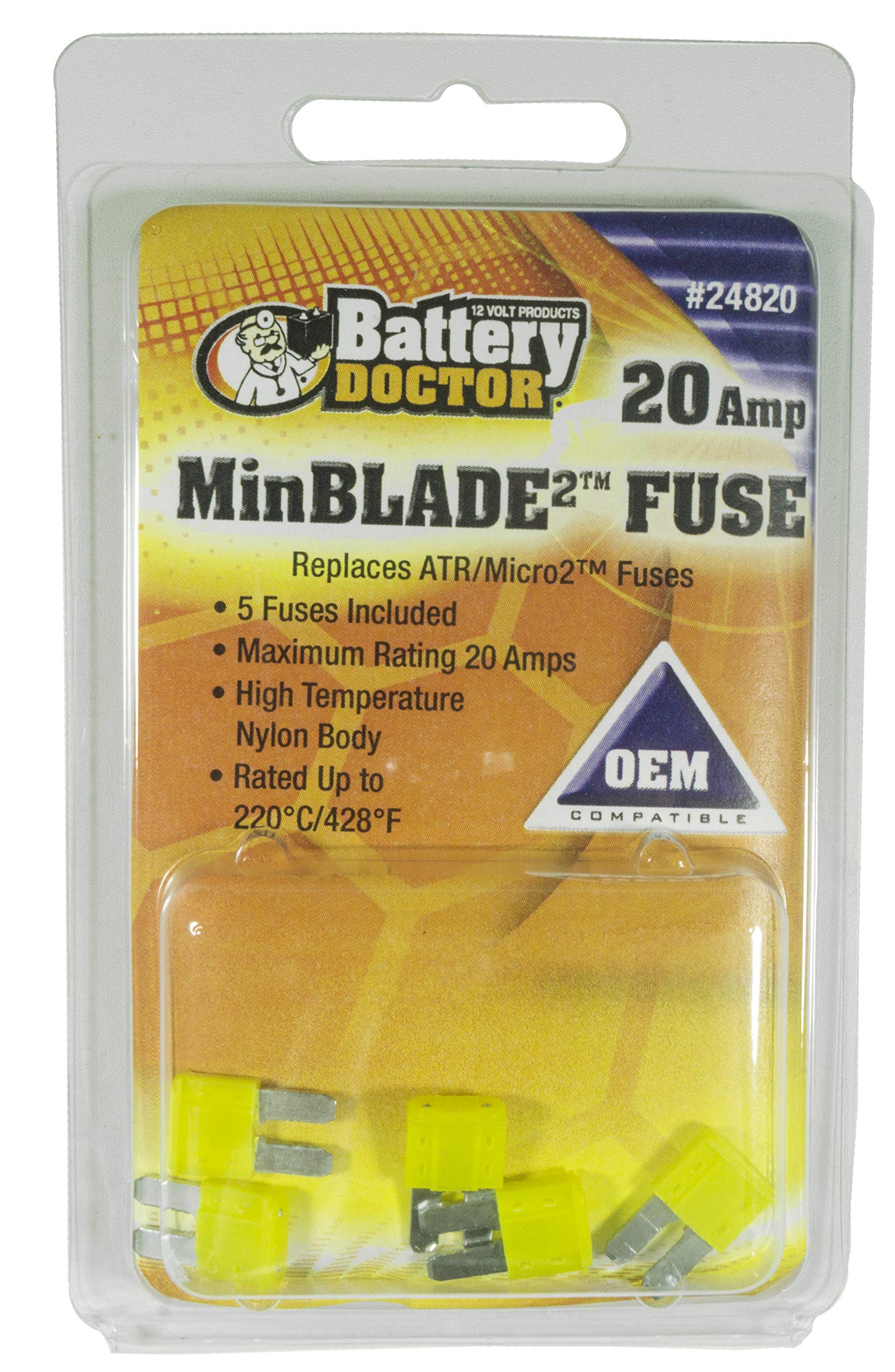 MinBlade2 WirthCo 24820 Fuse - 20 Amp (Yellow), 5-Pack