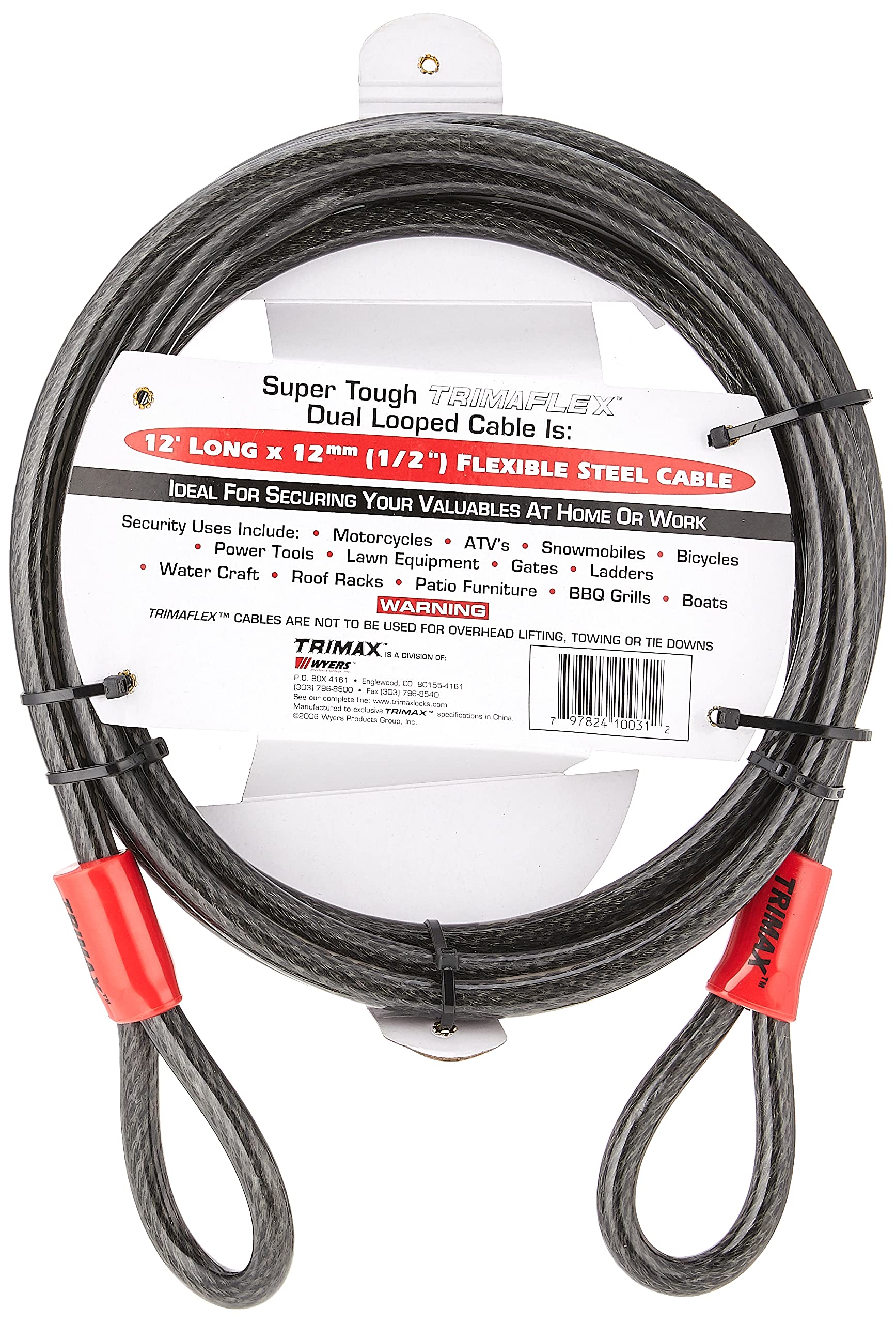 Trimaflex TDL1212 Trimax Multi-Use Dual Loop Cable (12 ft Long x 12mm), Steel