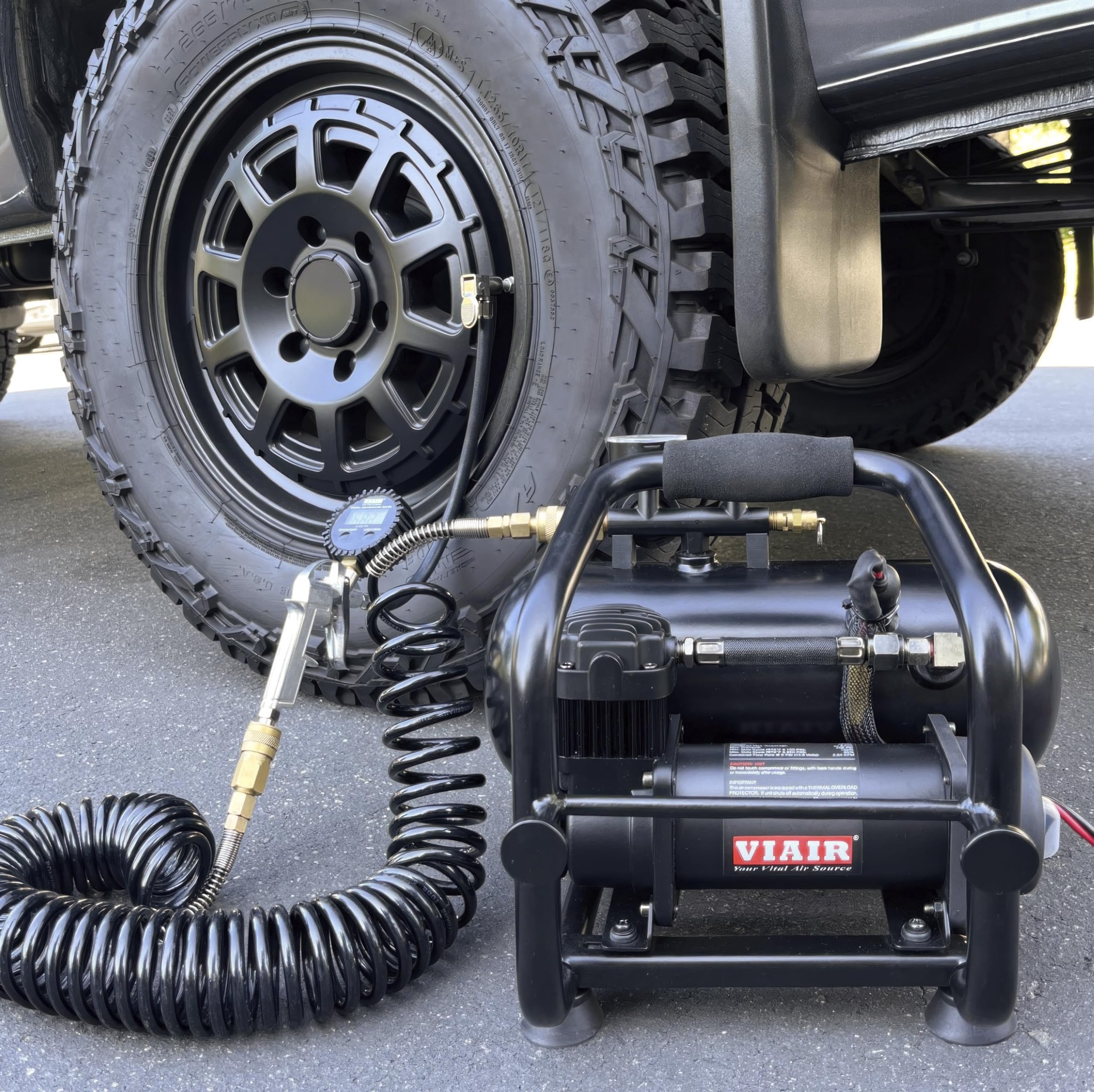 12V VIAIR 380C Plug-N-Play Compressor, 1.5 gallon tank, 200 PSI Rated with Alligator Clamps, for nailing, air tools, tire inflation