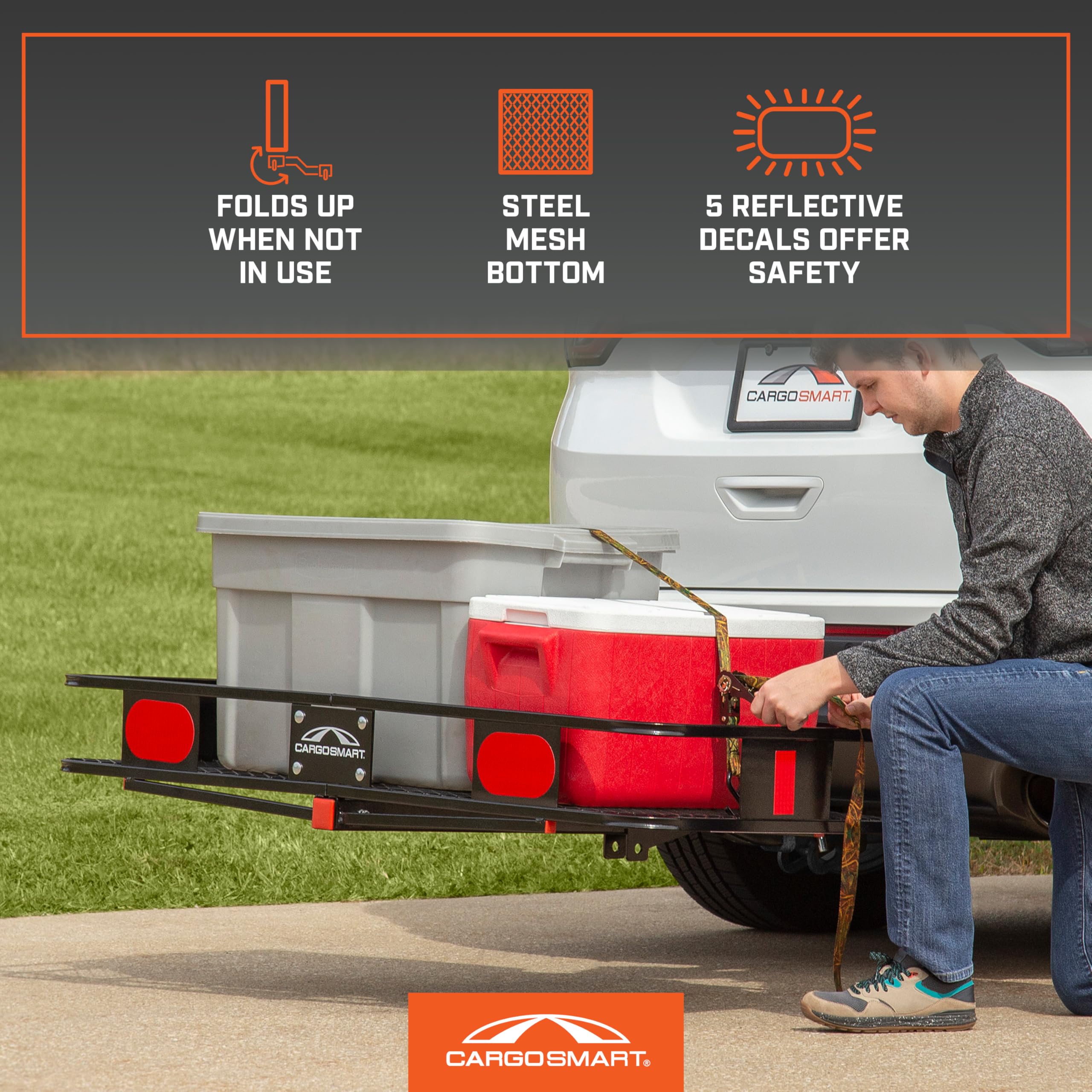 60 in. x 24 in. Cargo Tray Carrier Folding CARGOSMART with 6 in. High Side Rails for 2 in. Receivers, 500 lb. Capacity