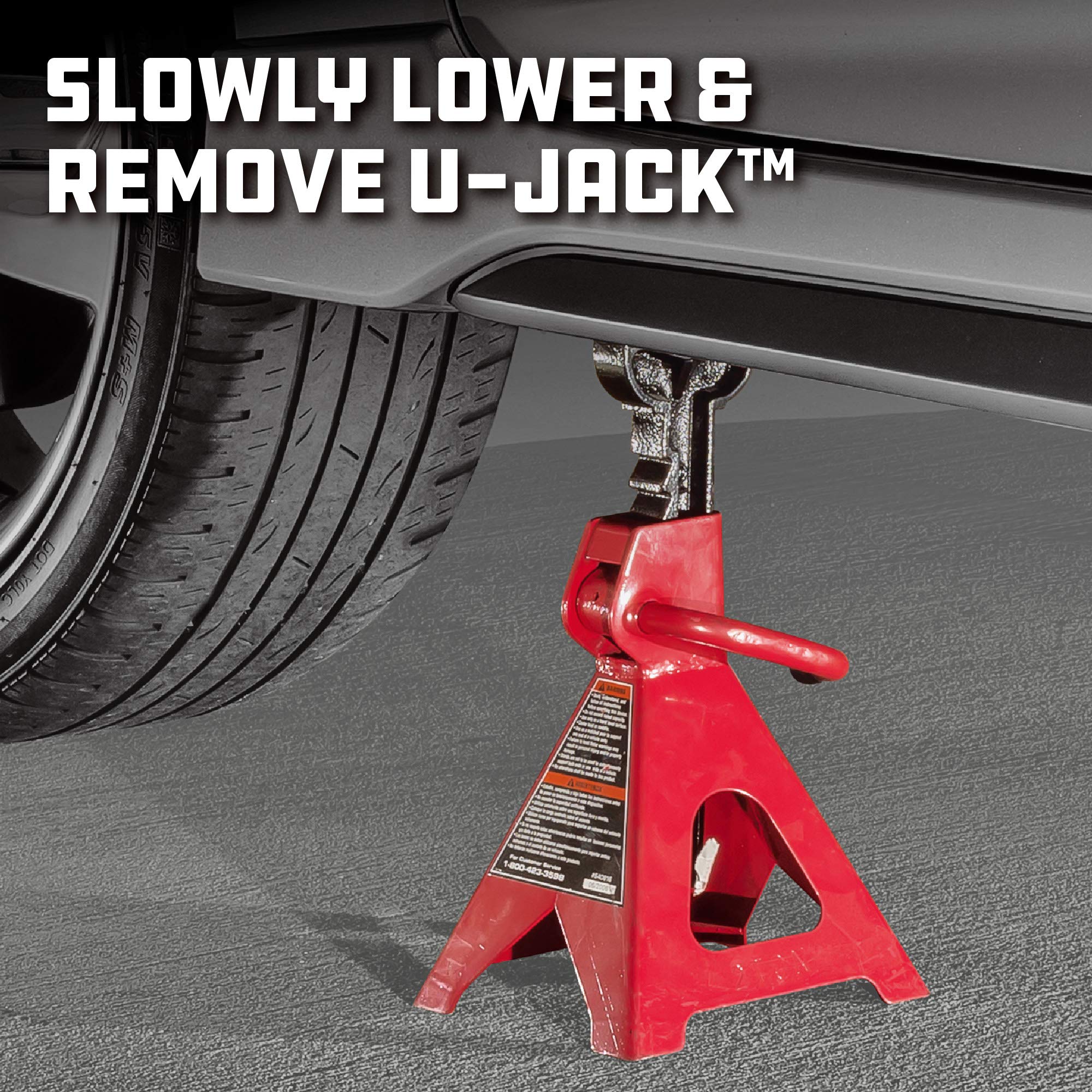 2 Ton Powerbuilt U-Jack Garage Jack, 3000 LBS Loading Capacity, Lift Range: 4-1/2-Inch to 18-3/4-Inch, Unique Saddle for sliding jackstand into - 620516