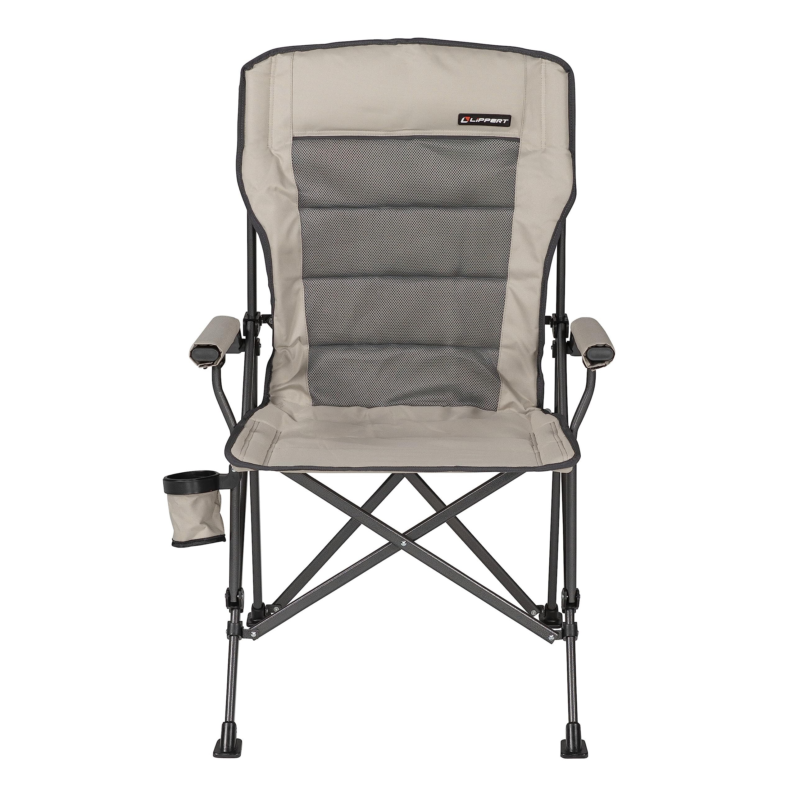 Lippert Components Outdoor Scout Folding Chair for Camping, Foldable, Steel Tube Frame, 600D Polyester, UV and Water Resistant PVC Coating, 500 lb. Weight Capacity, Sand - 2021123277